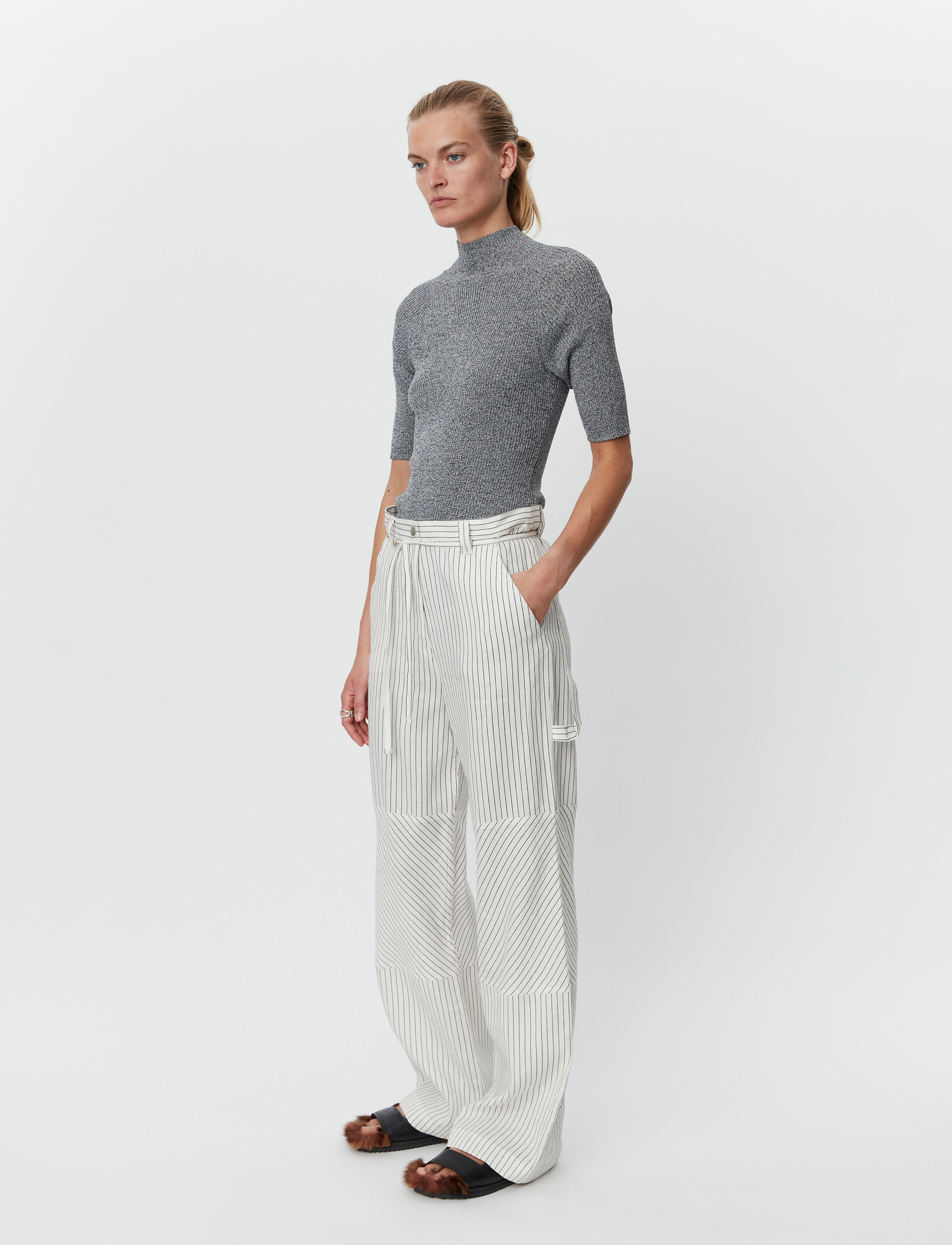 Day Birger et Mikkelsen - Culkin - Cozy Linen Stripe - hørbukser - black - 4