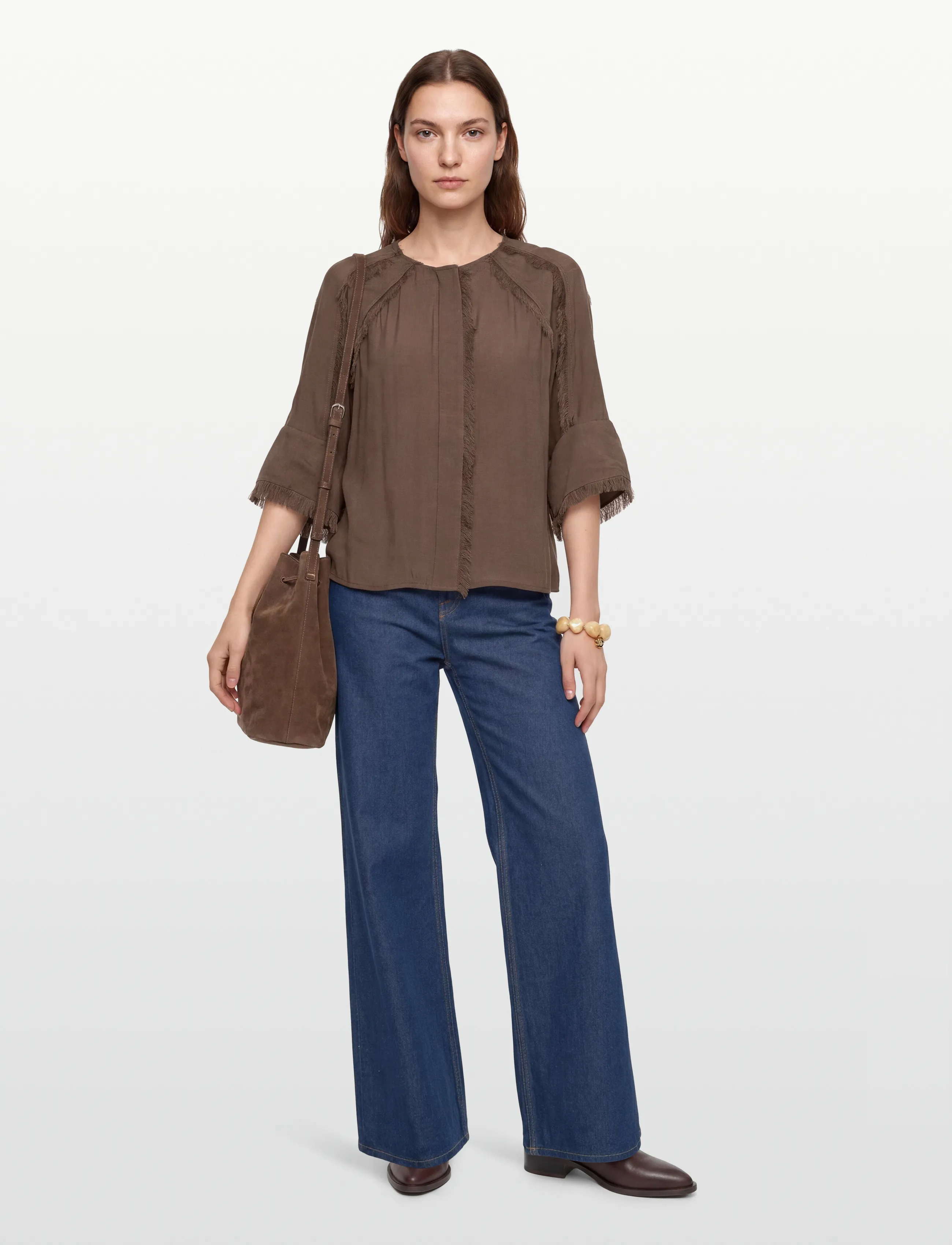 Day Birger et Mikkelsen Cassie - Sheer Fringes, 36, Brown, Bluser > Langærmede, Dame