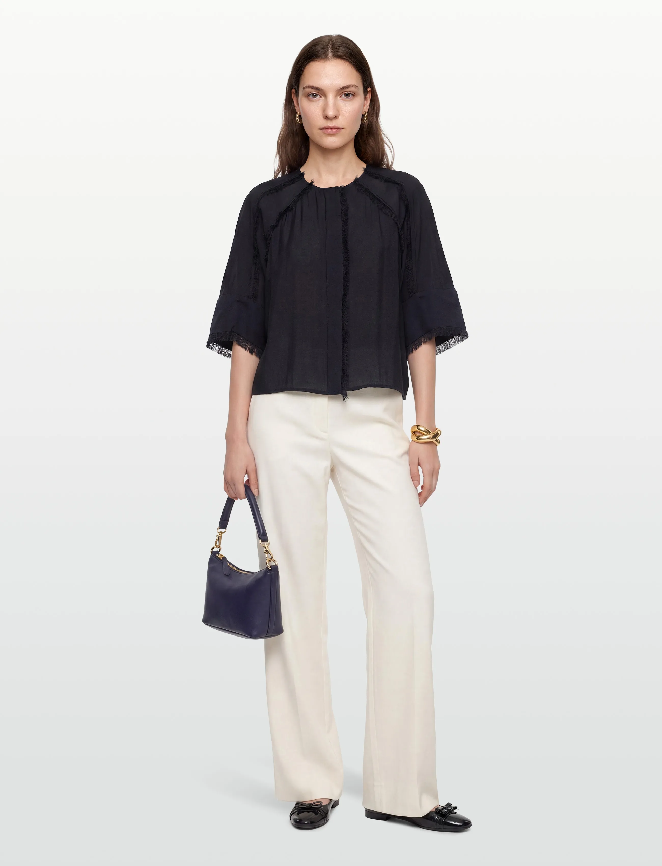 Day Birger et Mikkelsen Cassie - Sheer Fringes, 40, Navy, Bluser > Langærmede, Dame