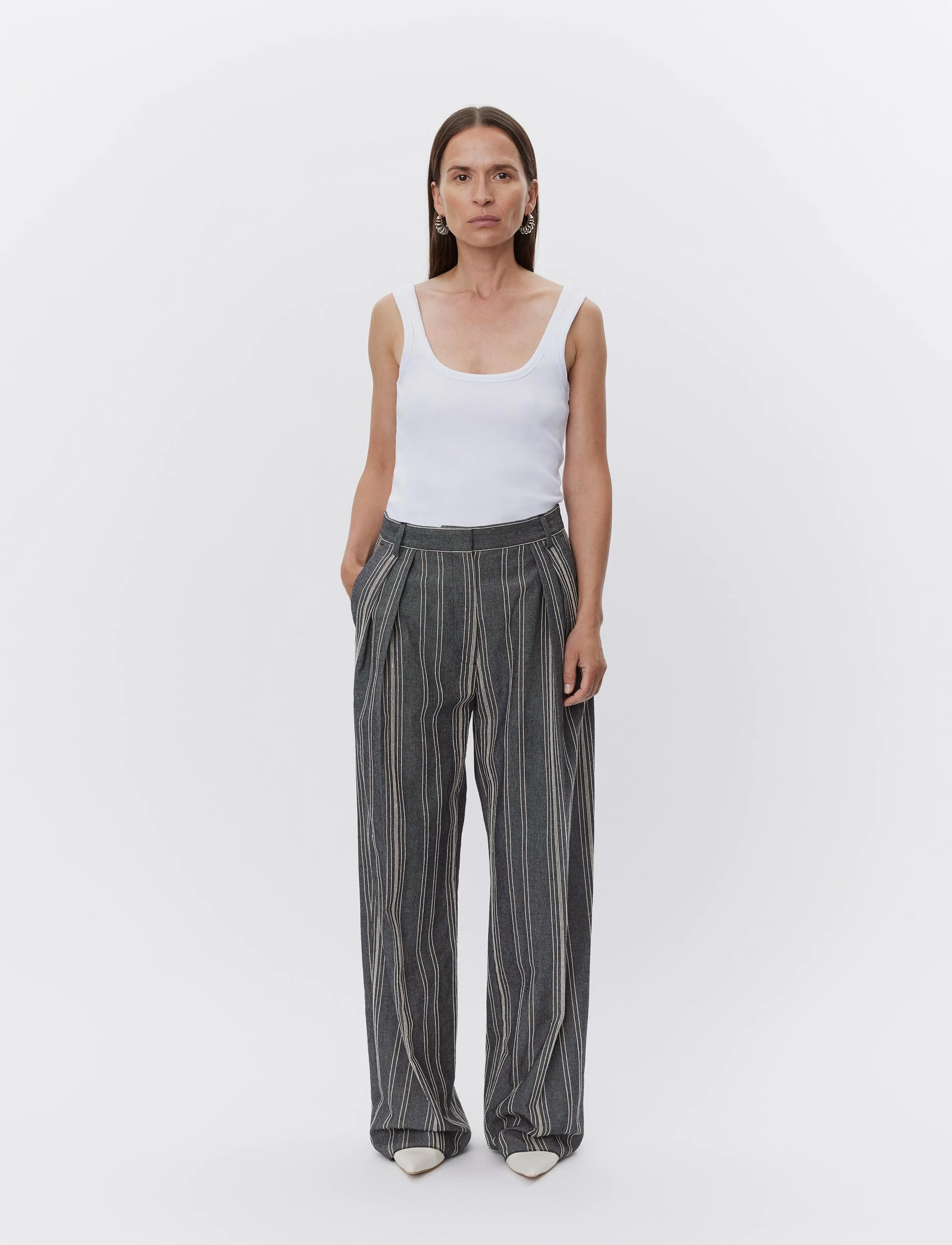 Day Birger et Mikkelsen Enzo Slub Stripe, 32, Trousers, Schwarz - Wide Leg, Frauen