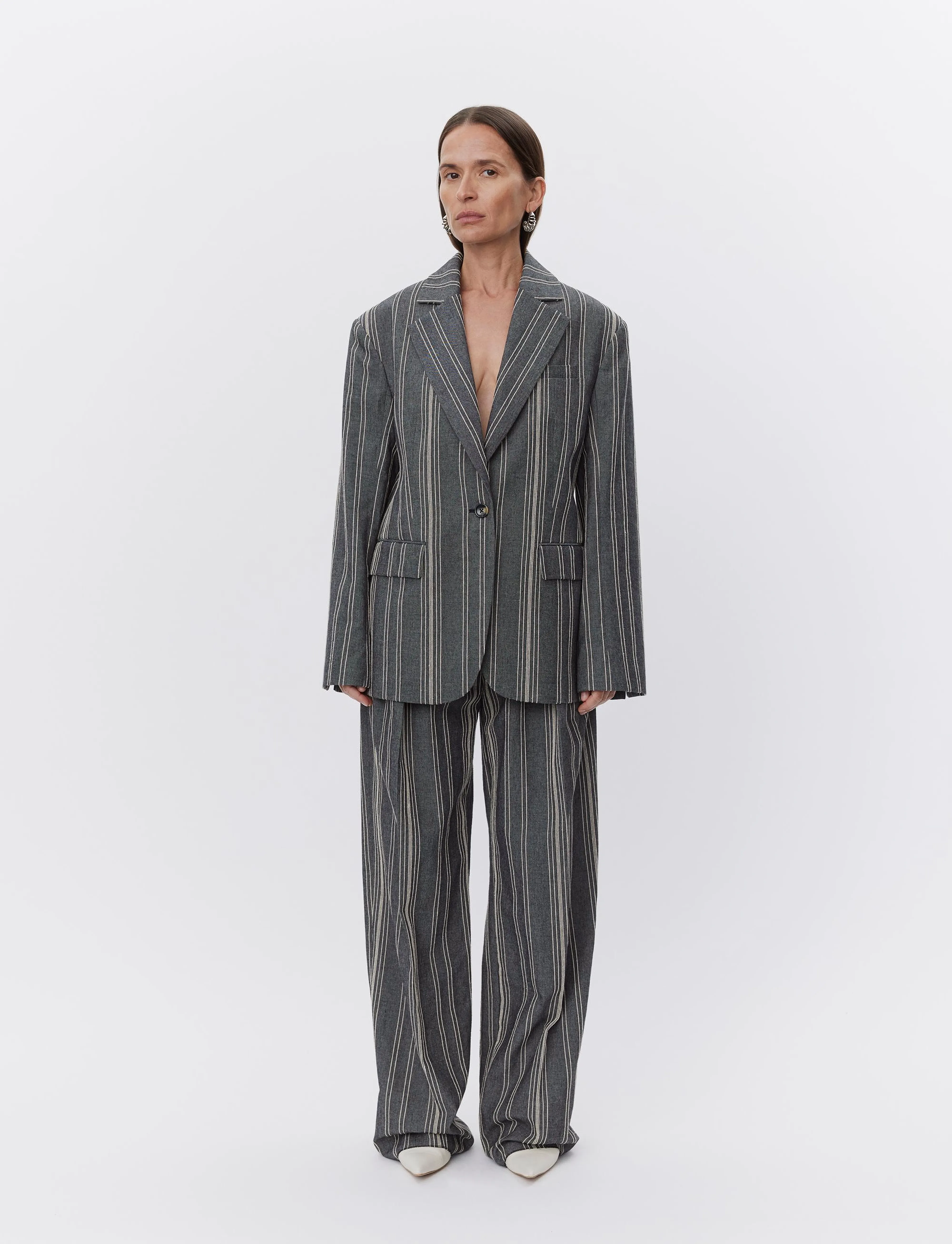 Day Birger et Mikkelsen Musetta Slub Stripe, 36, Designer, Schwarz - Single Breasted Blazer, Frauen