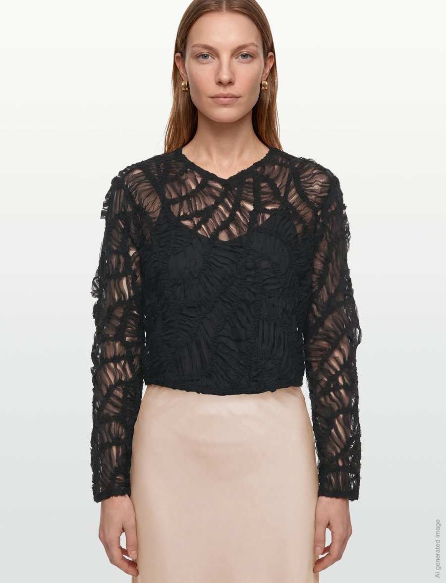 Day Birger et Mikkelsen - Reyne - Crochet Tulle - langärmelige blusen - black - 3
