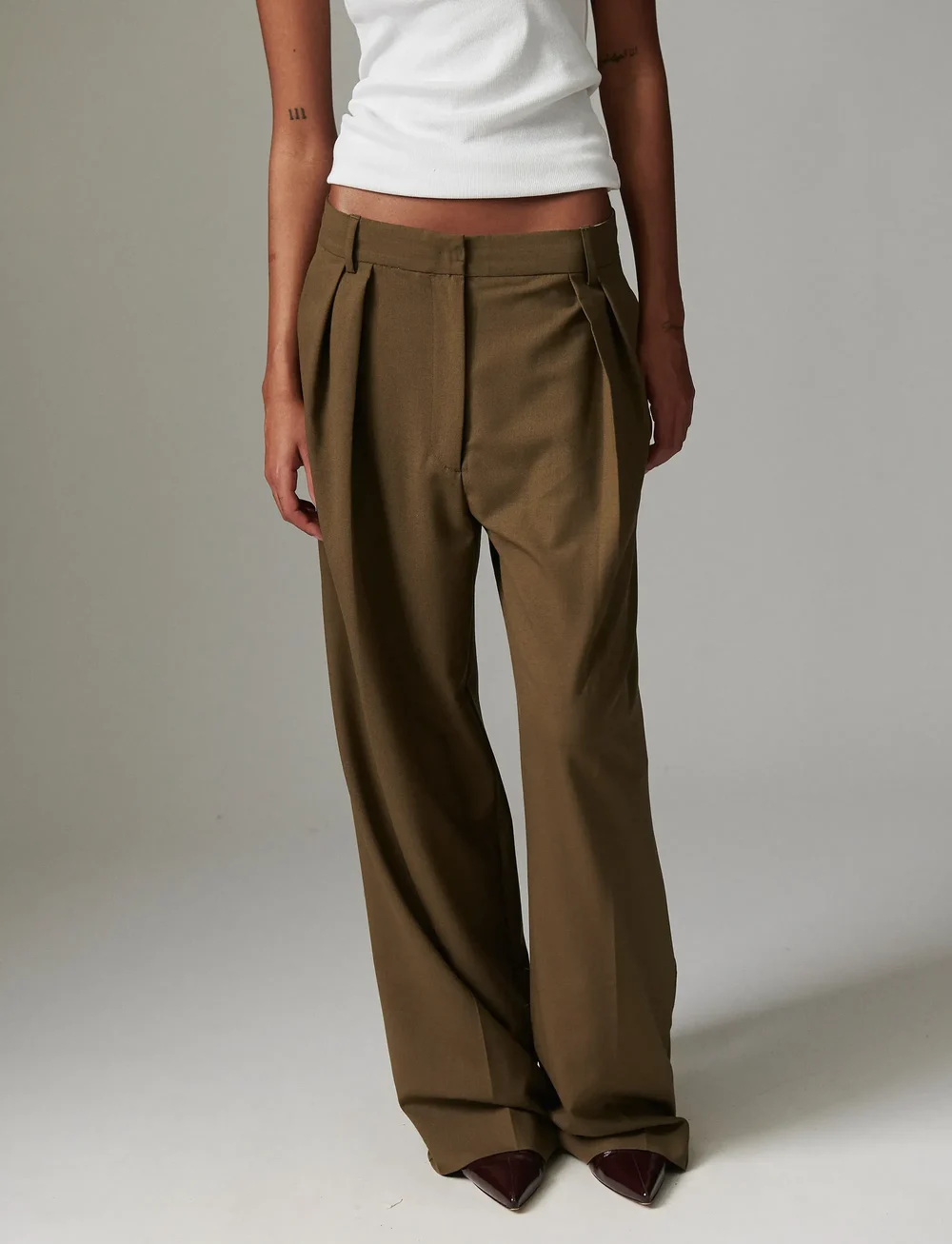 Day Birger et Mikkelsen - Enzo - Light Wool Blend - bukser med brede ben - capers - 4