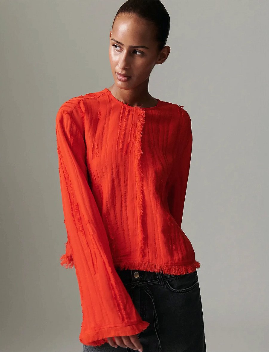 Day Birger et Mikkelsen - Ralph - Structured fringes - langärmelige blusen - fiery red. - 0