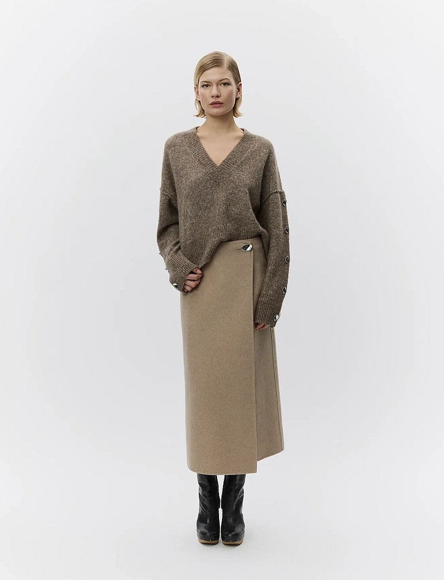 Day Birger et Mikkelsen - Pepper - Double Faced Wool - midi-röcke - beige melange - 0