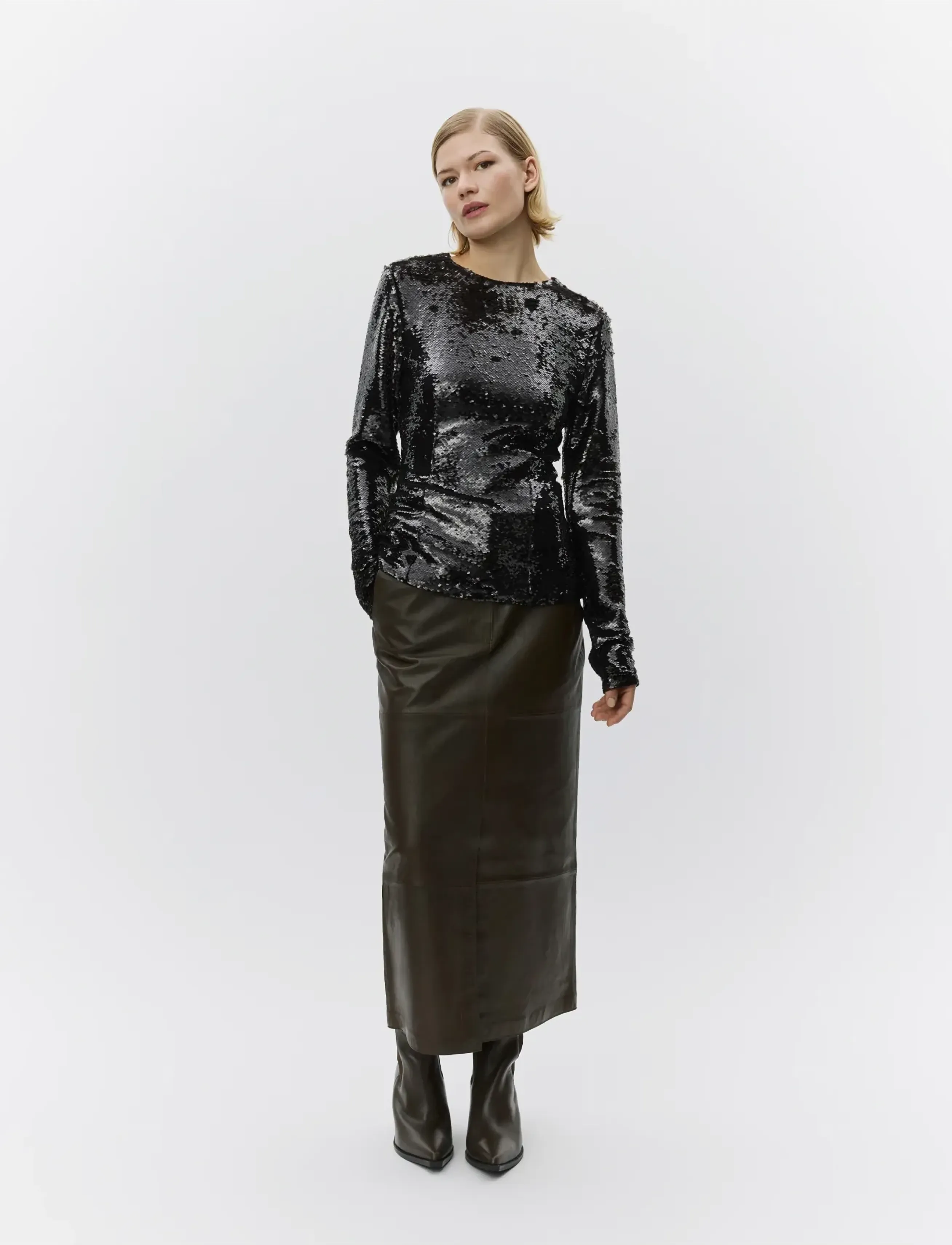Day Birger et Mikkelsen Halleck Sequins, Kvinder, Paillet Langærmet Top, Grå, Str: 34