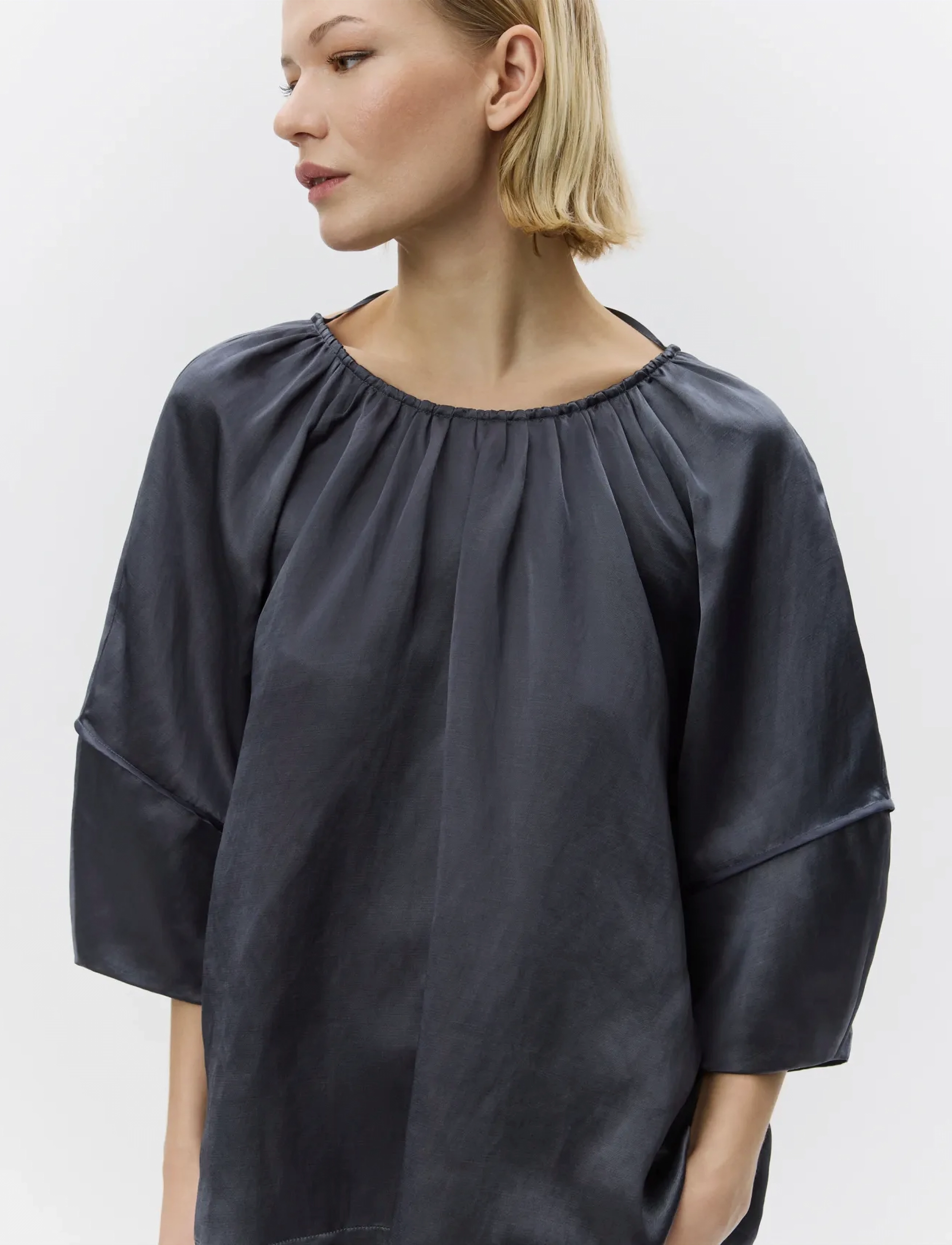 Day Birger et Mikkelsen Skyler High Shine Blend, Kvinder, Glansfuld Bluse, Grå, Str: 40