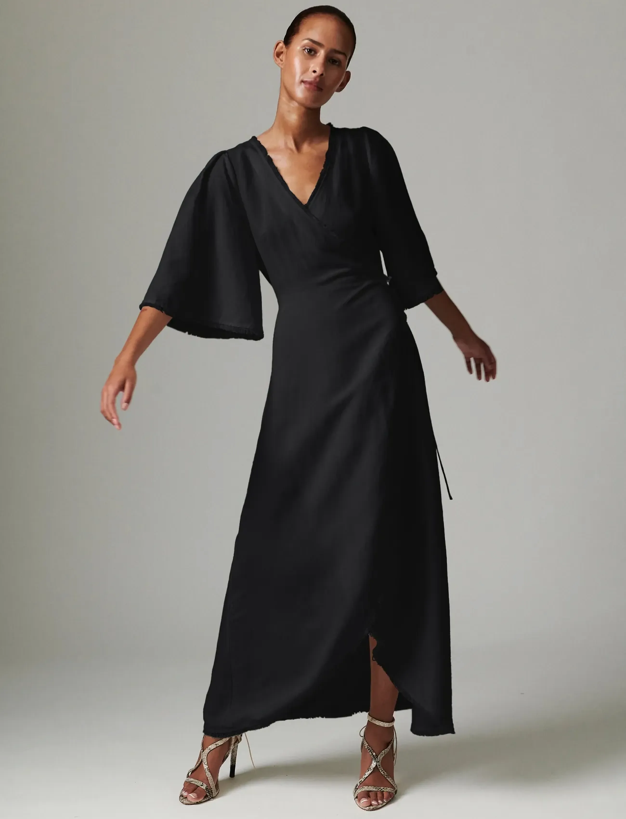 Day Birger et Mikkelsen Camilla - Contrast Linen - Wrap Dresses - BLACK / black