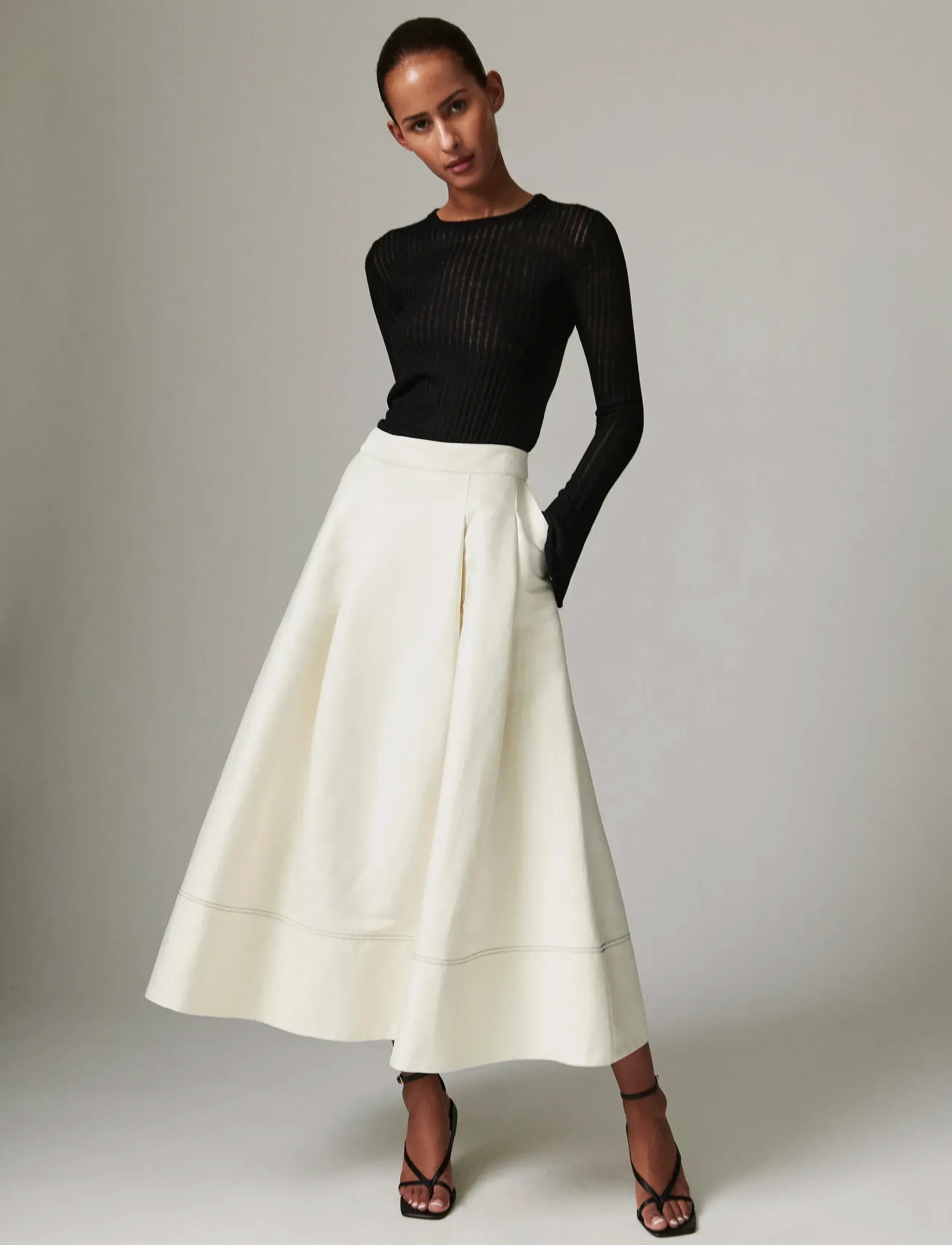 Day Birger et Mikkelsen Chai - Shiny Suiting - Pleated skirts - JET STREAM / white