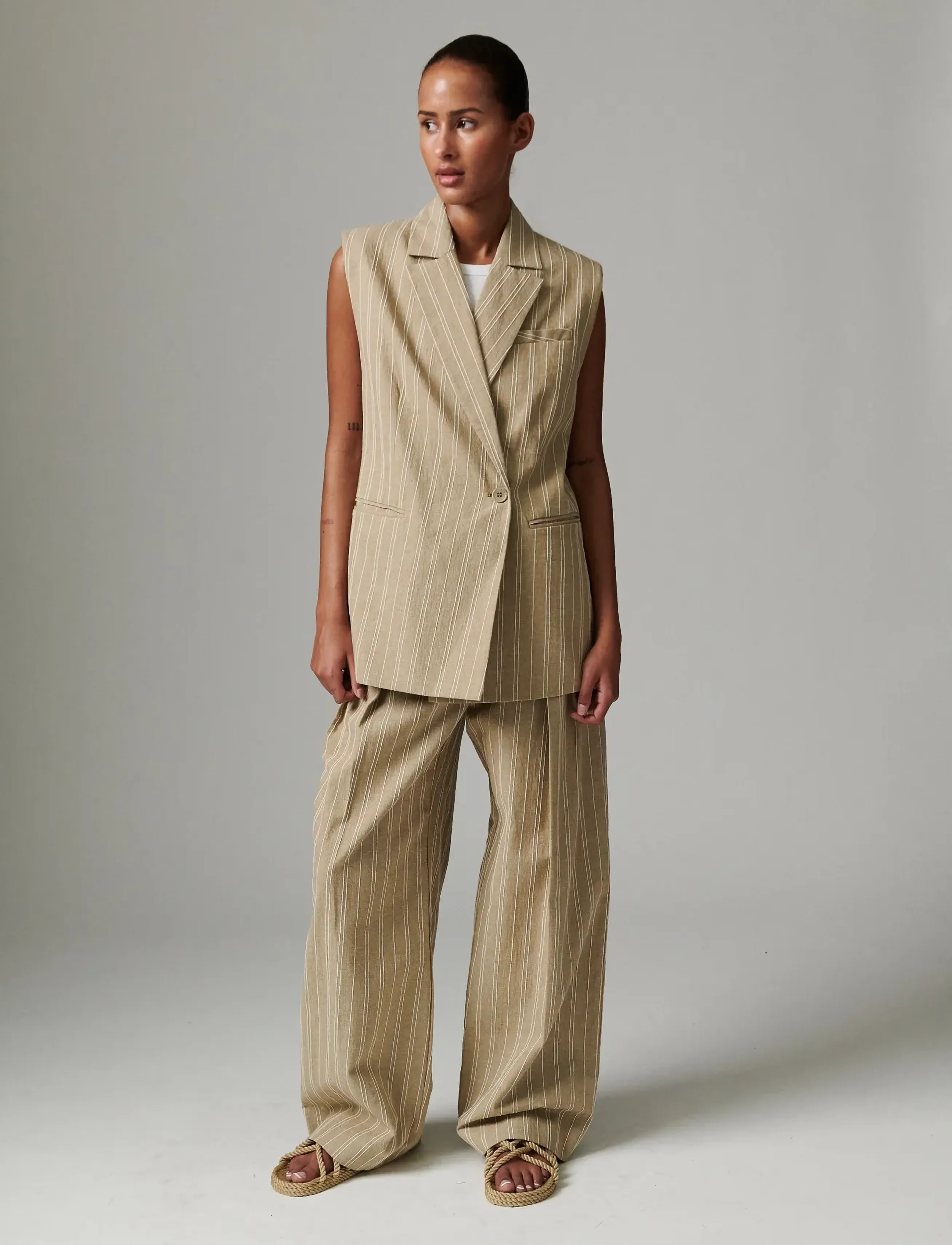 Day Birger et Mikkelsen Elliana Linen Threads, 40, Designer, Beige - Sleeveless Blazer, Frauen