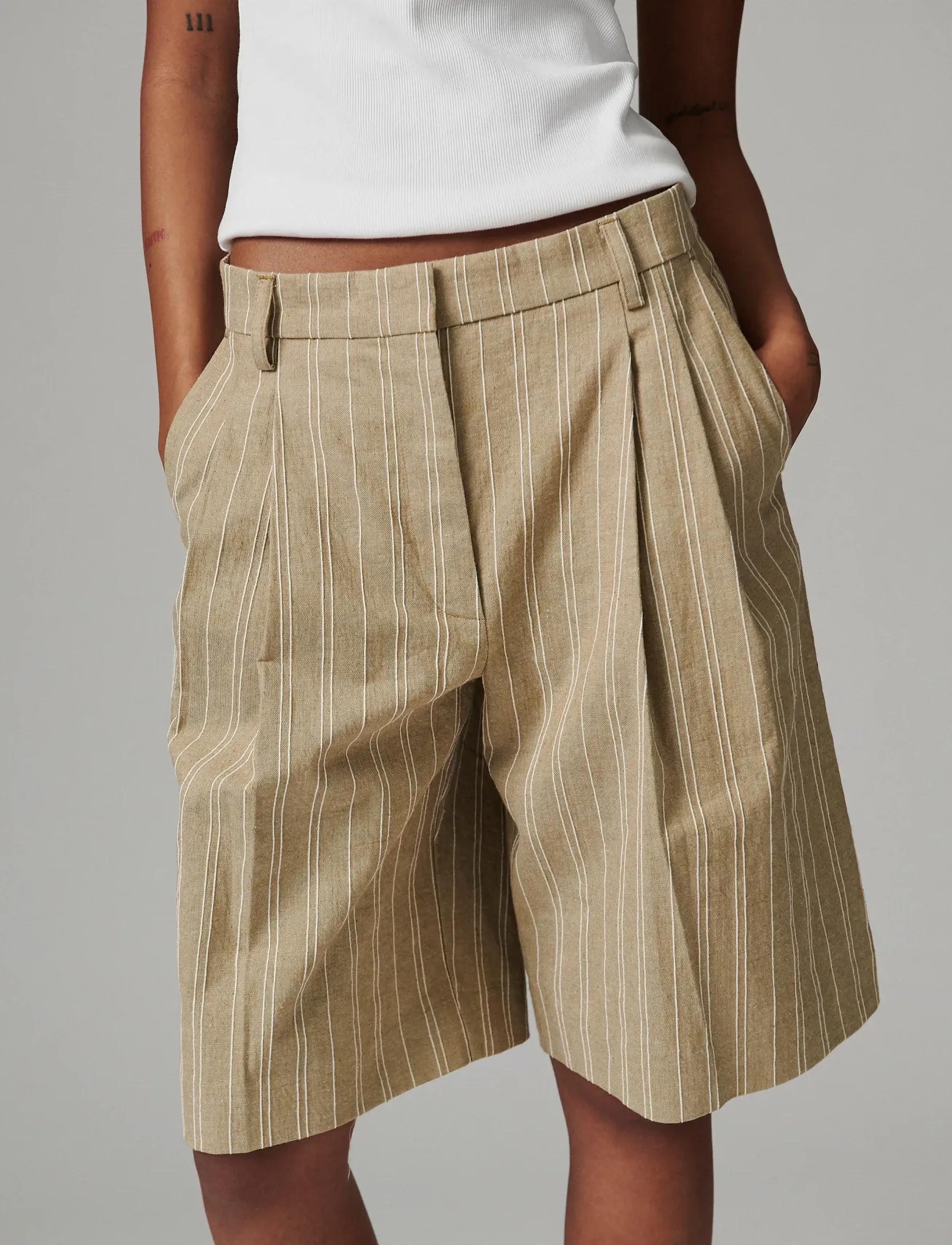 Day Birger et Mikkelsen Gordon Linen Threads, Damen, Gestreifte Plissierte Culottes, Beige, Gr.36
