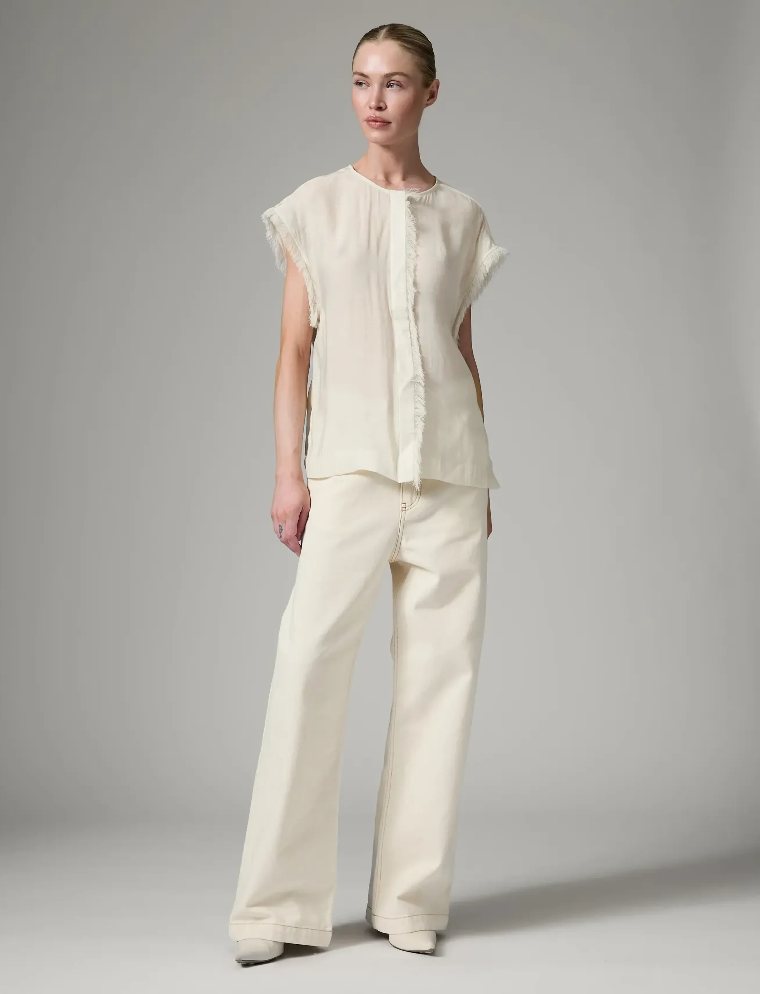 Day Birger et Mikkelsen Kua - Sheer Fringes - Ärmellose blusen - JET STREAM / cream