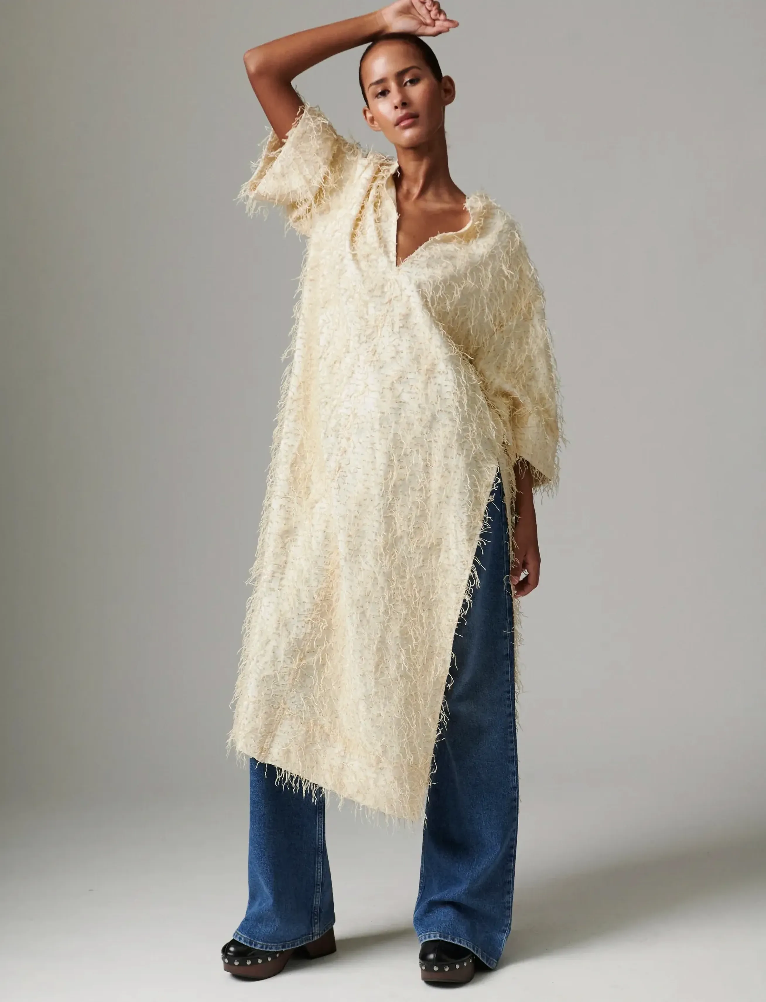 Day Birger et Mikkelsen Aruna - Dobby Fringe, 38, Beige, Designere > Knælange Og Midi, Dame