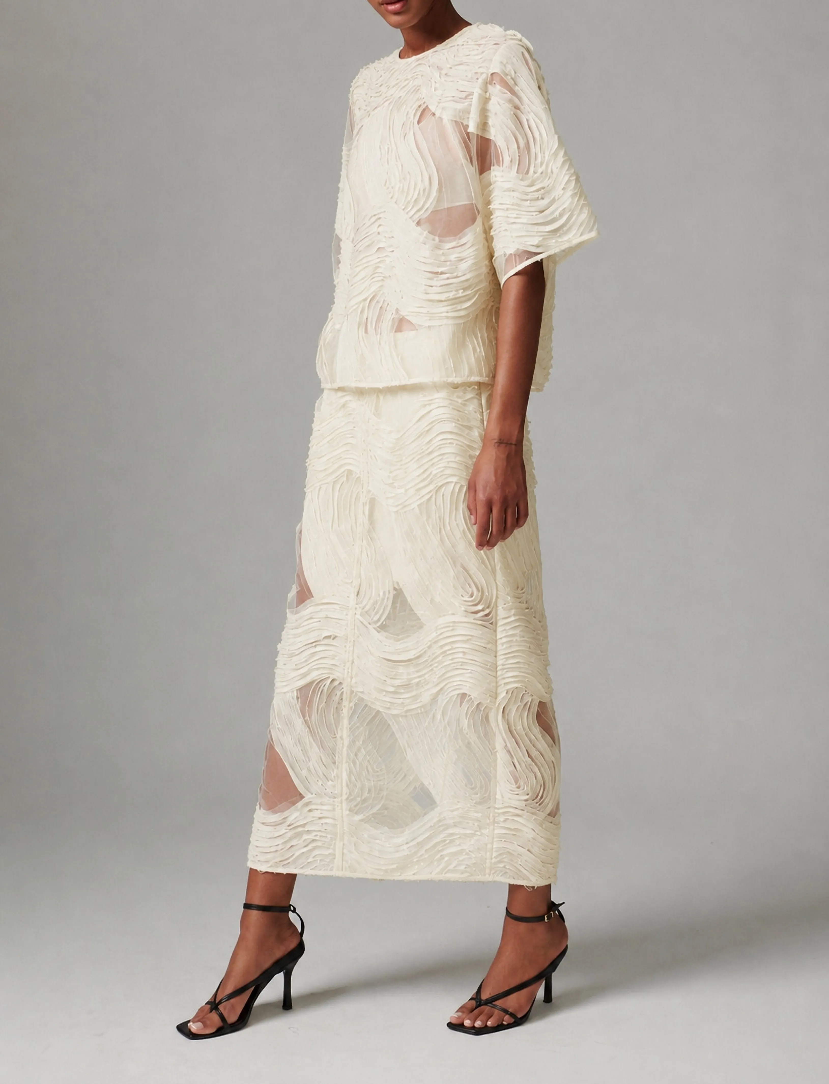 Day Birger et Mikkelsen Emsa - Crochet Lacy - Maxi Röcke - JET STREAM / cream