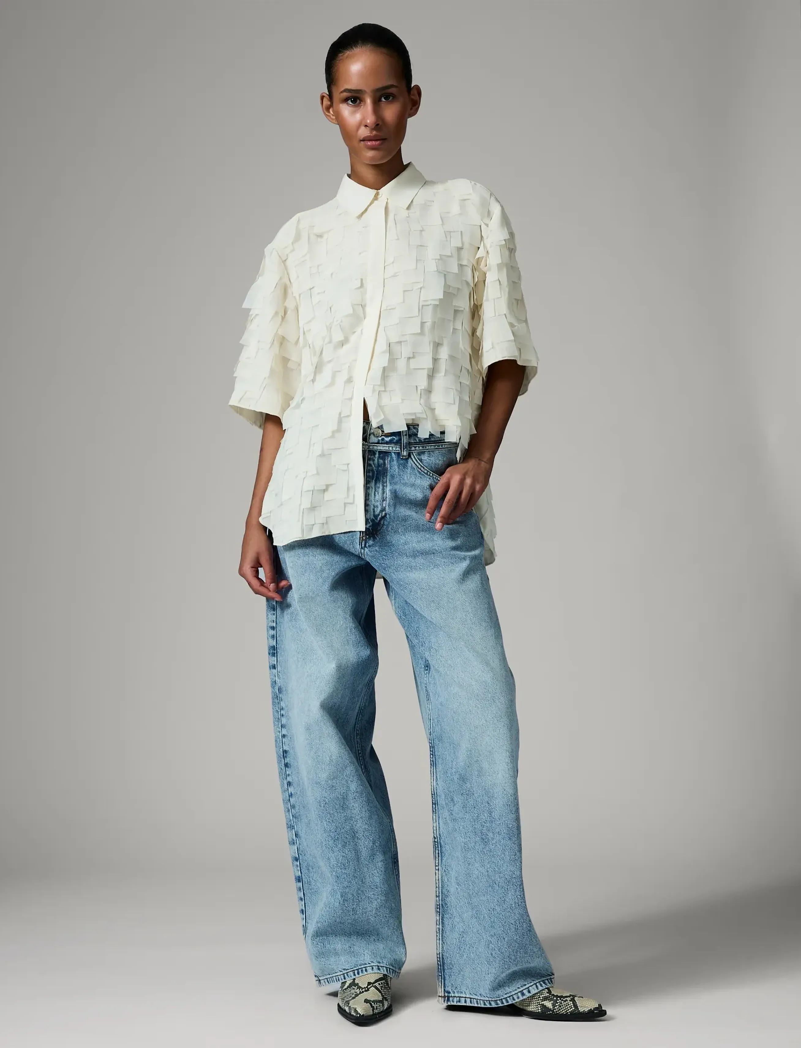 Day Birger et Mikkelsen Figo - Chiffon Fringe, 32, Cream, Skjorter > Kortærmede, Dame