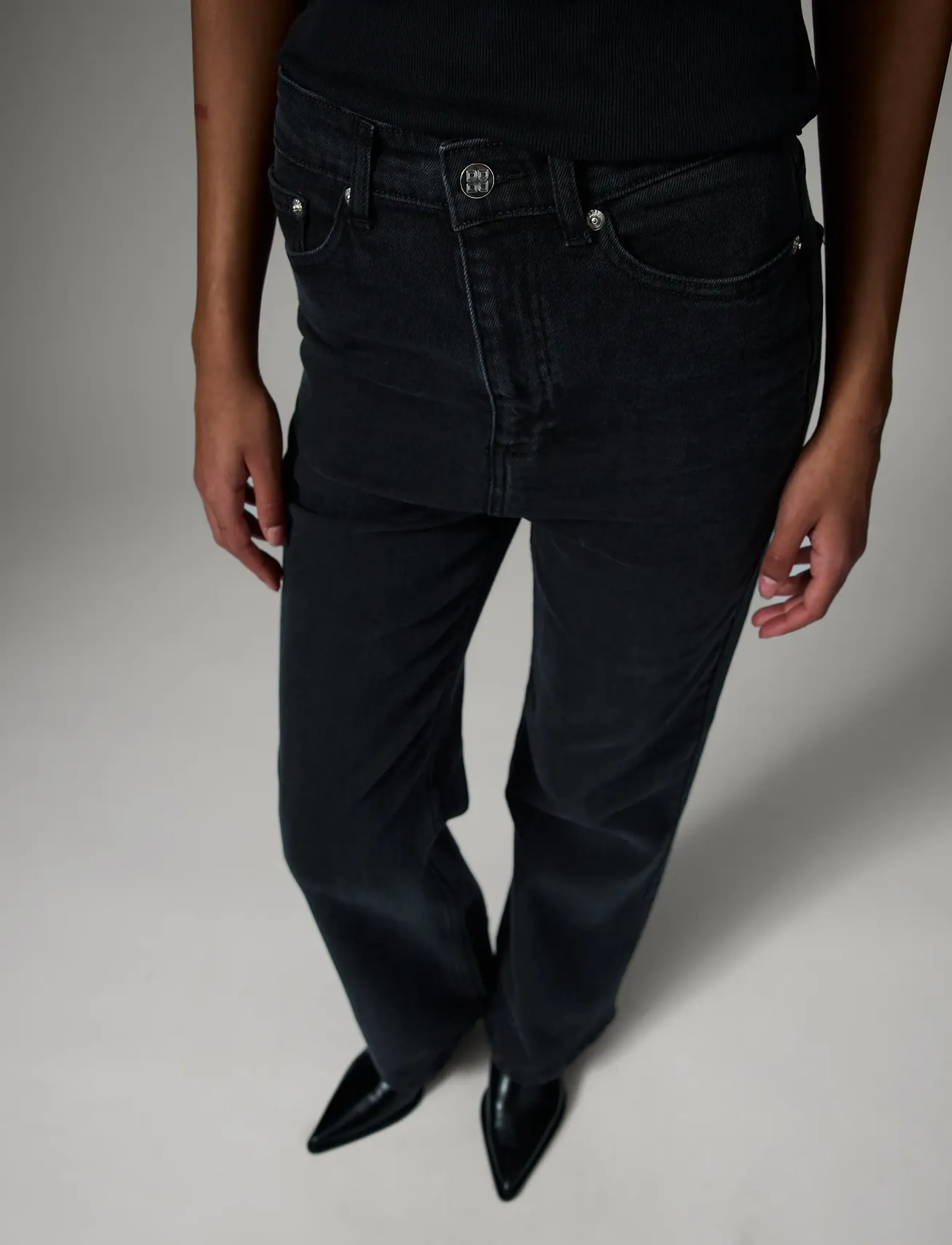 Day Birger et Mikkelsen - Cai - Black Washed Denim Stretch - hosen mit weitem bein - black - 3