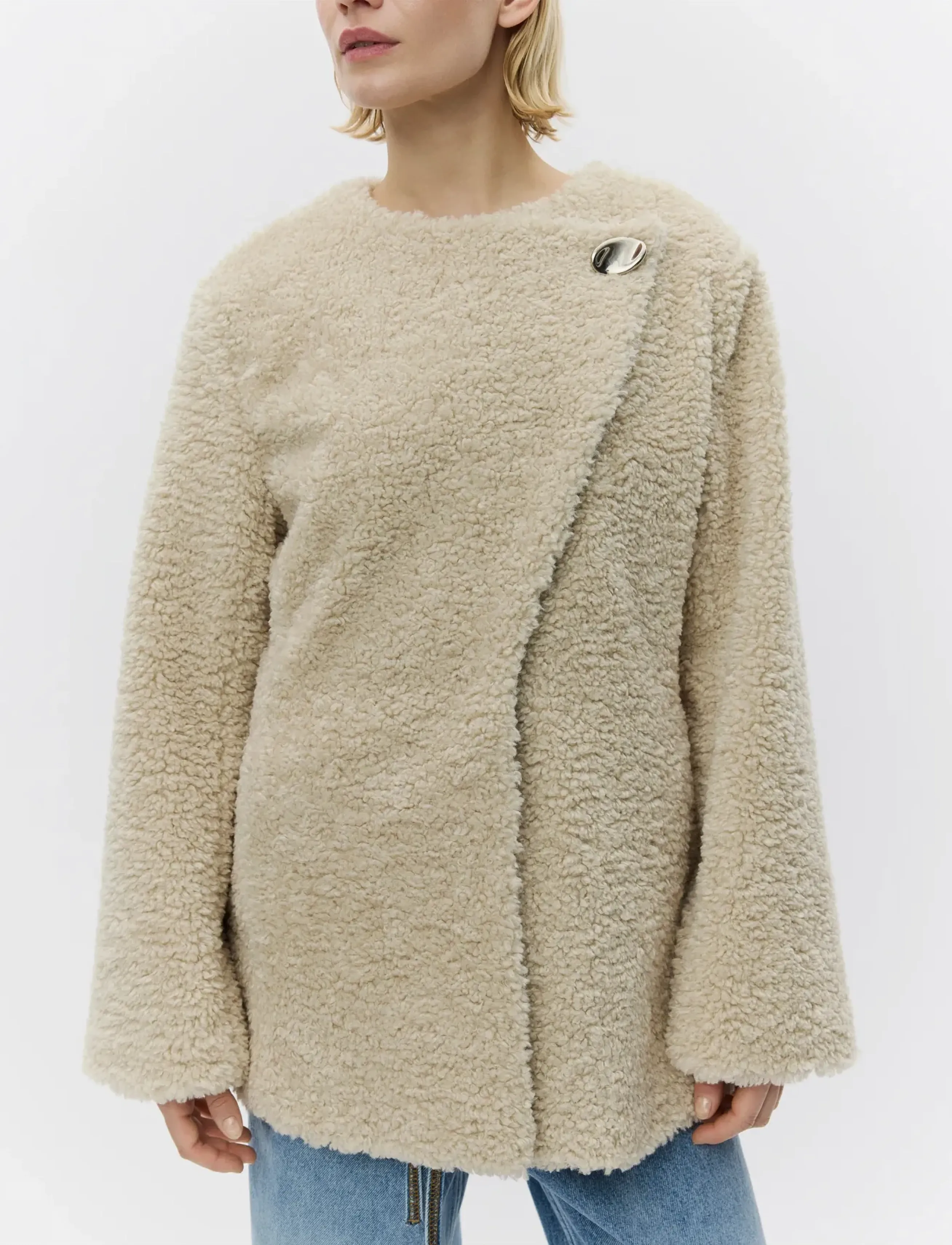 Day Birger et Mikkelsen Palle Modern Fluff, Kvinder, Asymmetrisk Fluffy Jakke, Beige, Str: 34
