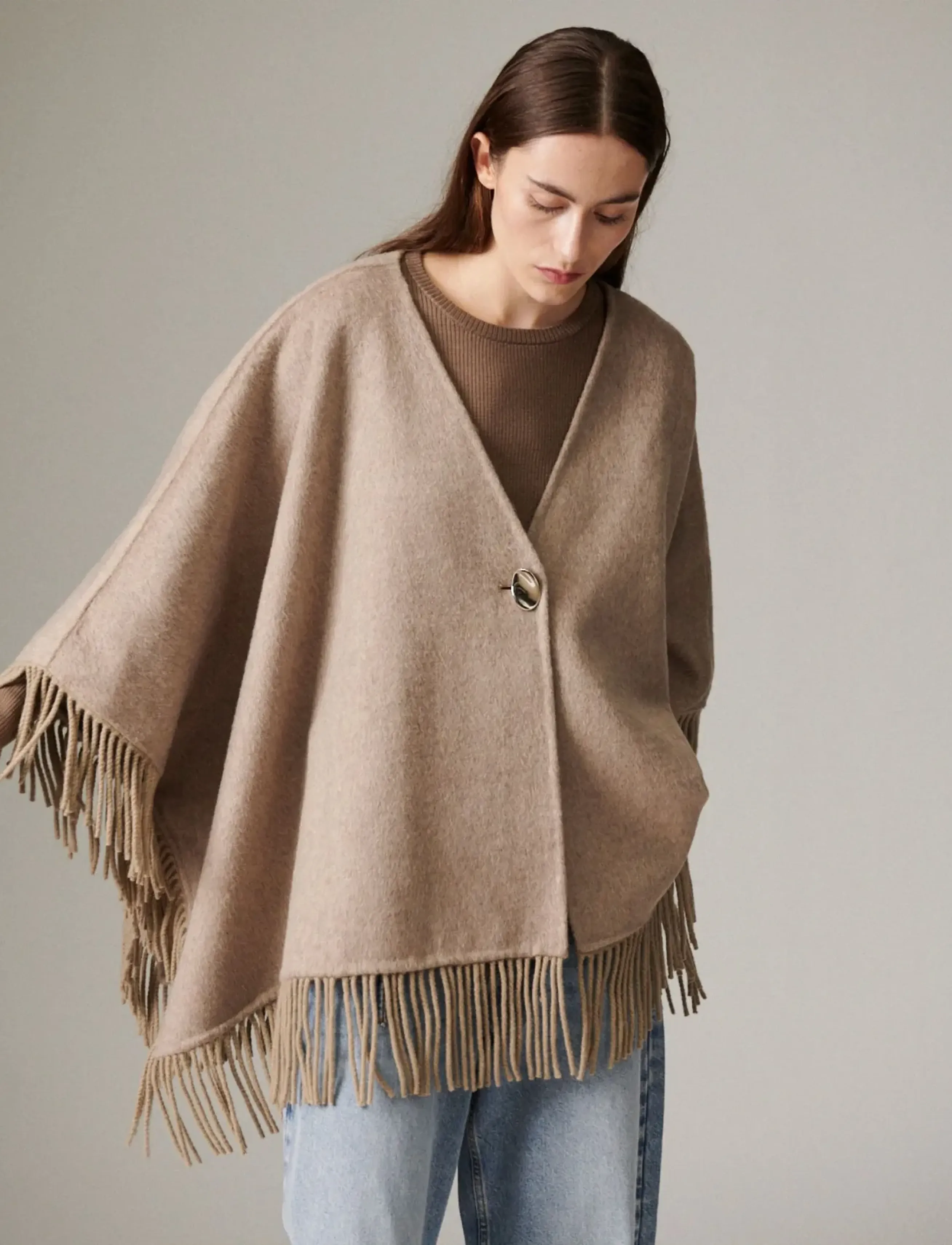 Day Birger et Mikkelsen Sybil Fringes - Double Faced Wool - Transitional Layering - BEIGE MELANGE / beige