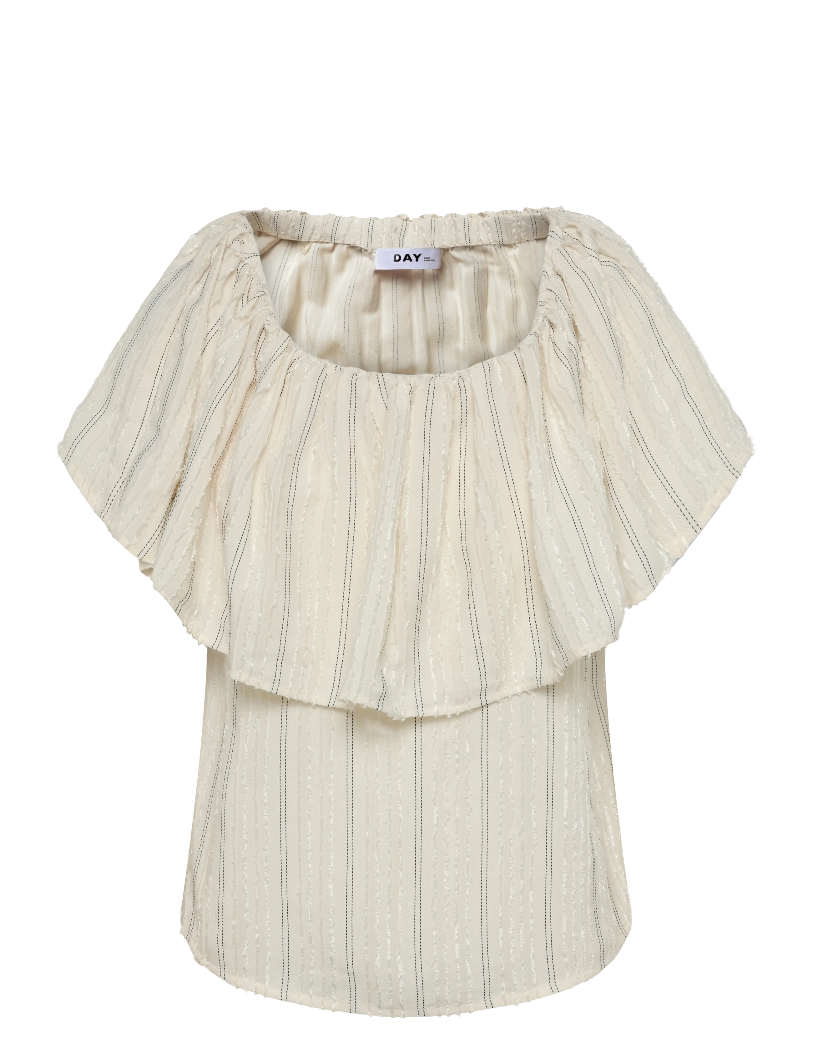 Day Birger et Mikkelsen Hera - Raw Stripes - Kurzämlige Blusen - JET STREAM / cream