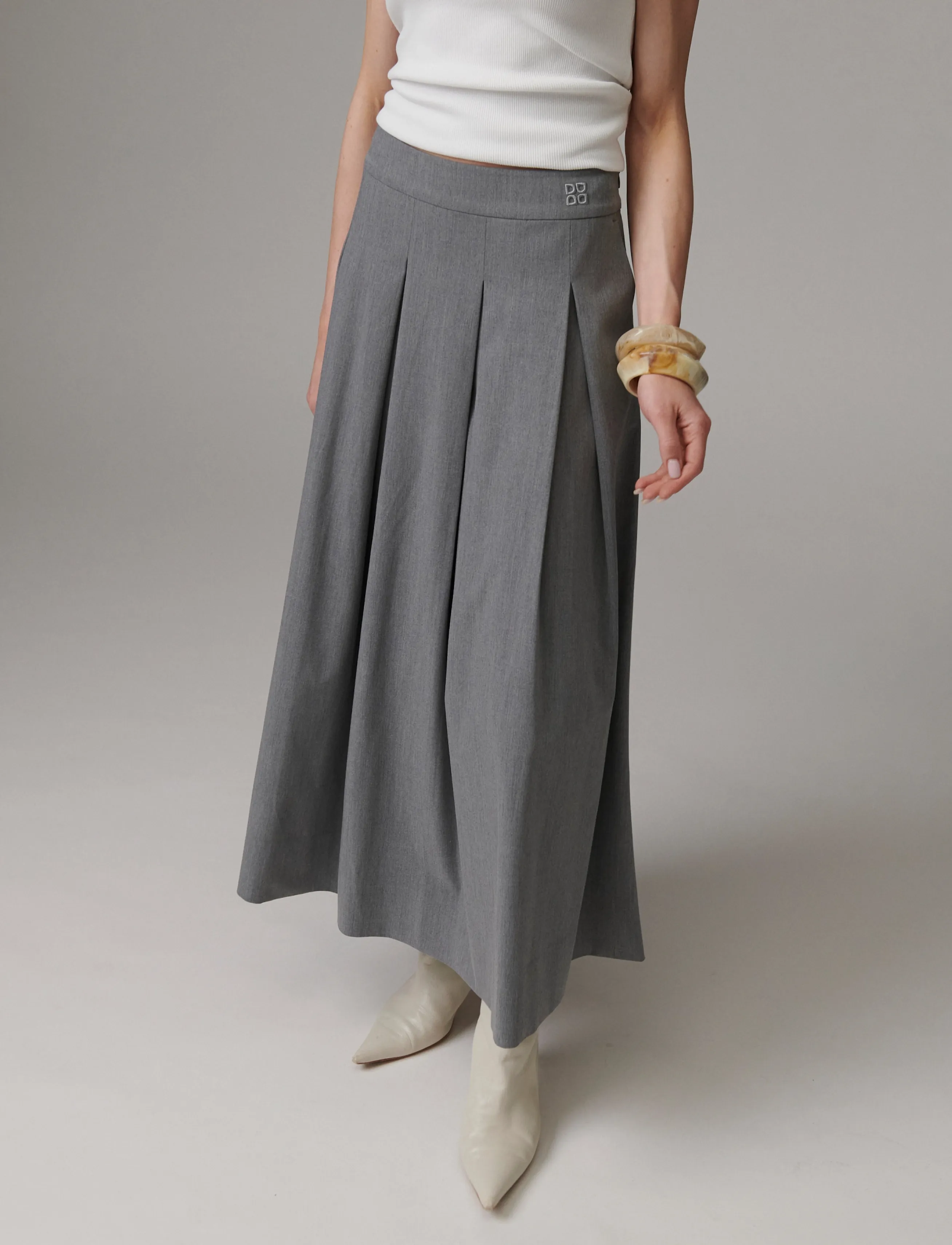 Day Birger et Mikkelsen - Chai - Classic Gab - pleated skirts - medium grey melange - 5
