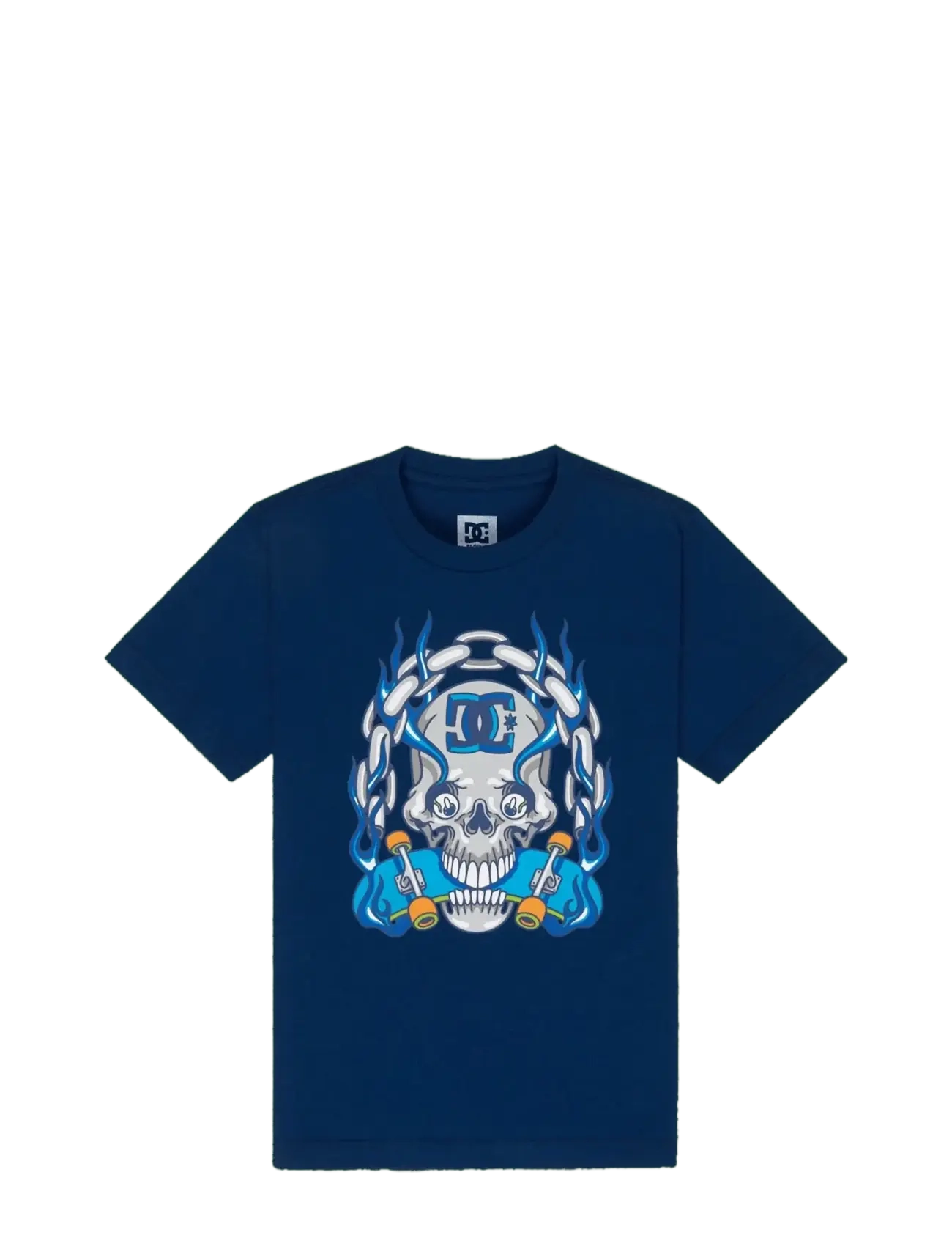 DC Burning Skull Youth Hss Navy - 128 - Kinder