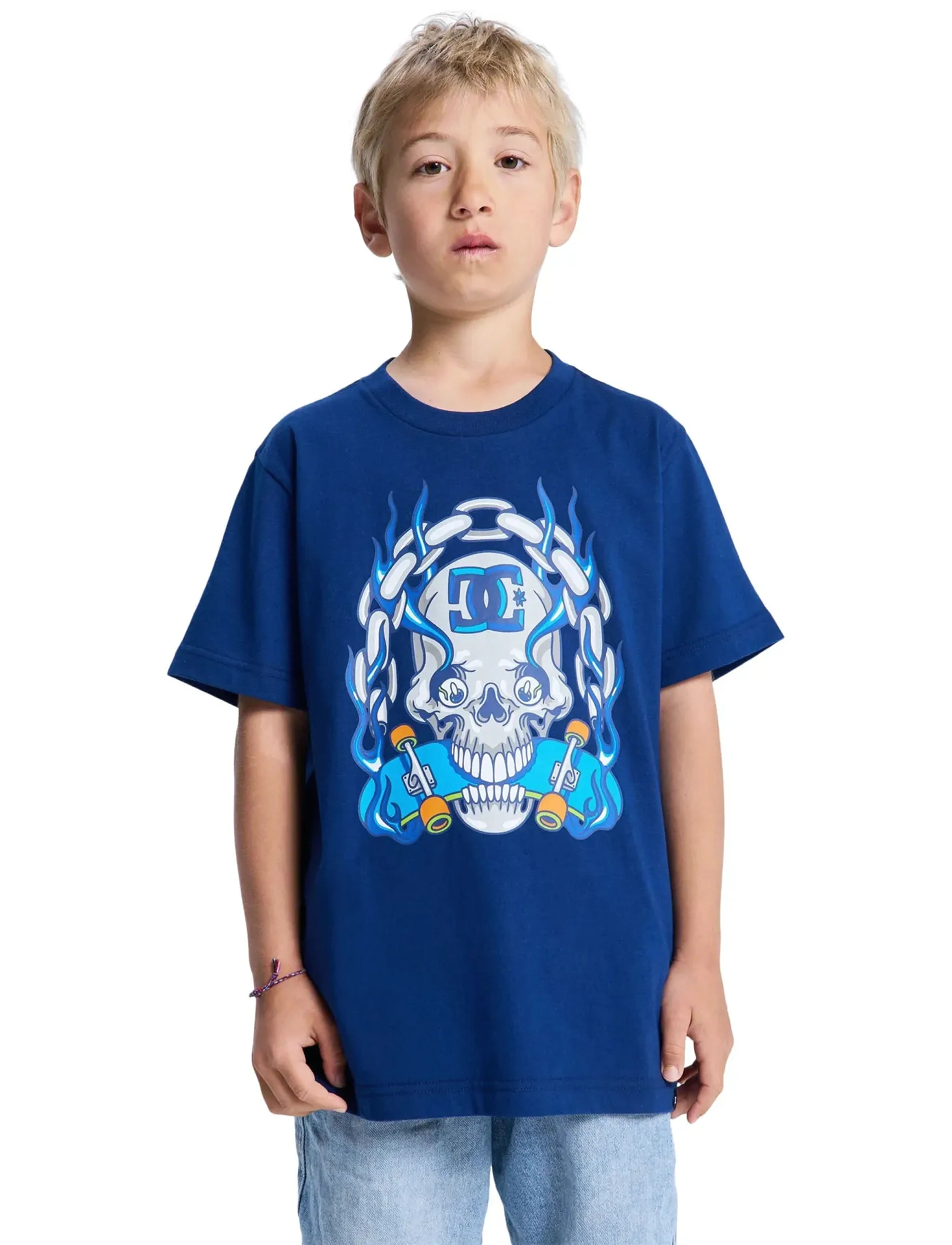 DC Burning Skull Youth Hss, 152, Navy, T-Shirts > Kortærmede, Børn