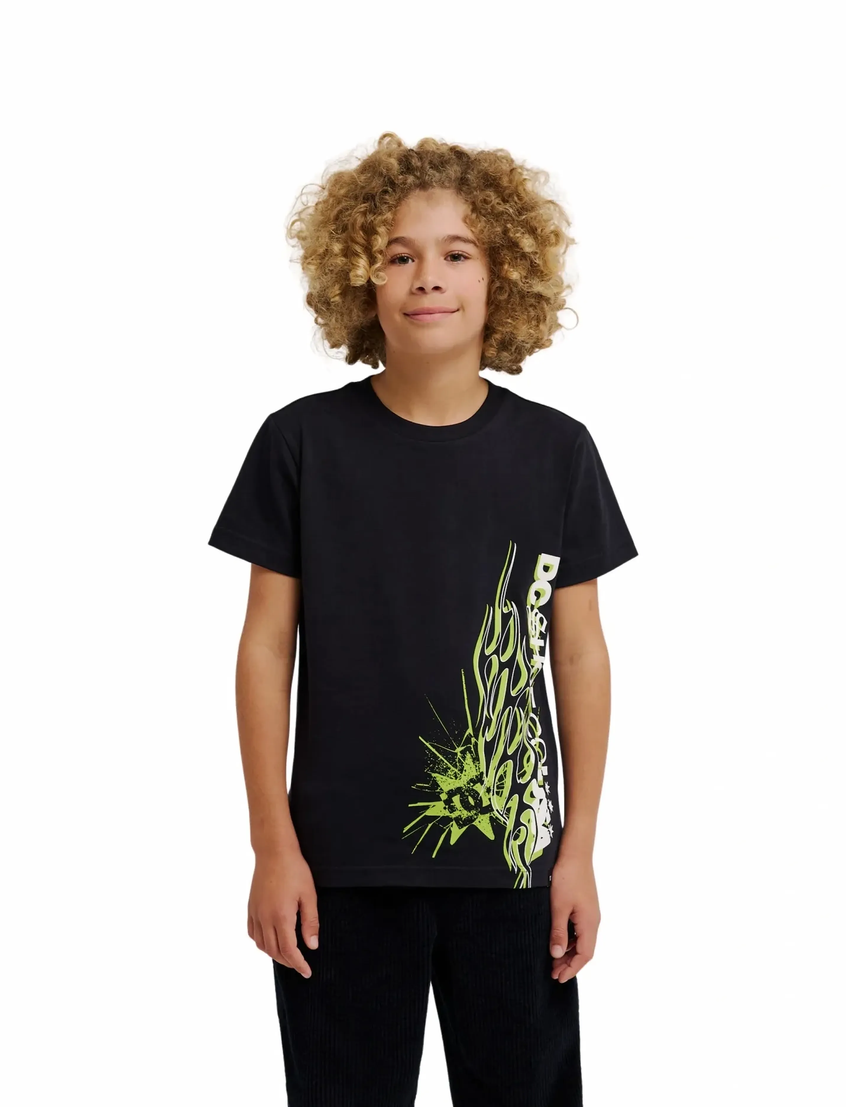 DC Side Flame Hss Yth, 140, T-shirts, Schwarz - Short-sleeved, Kinder