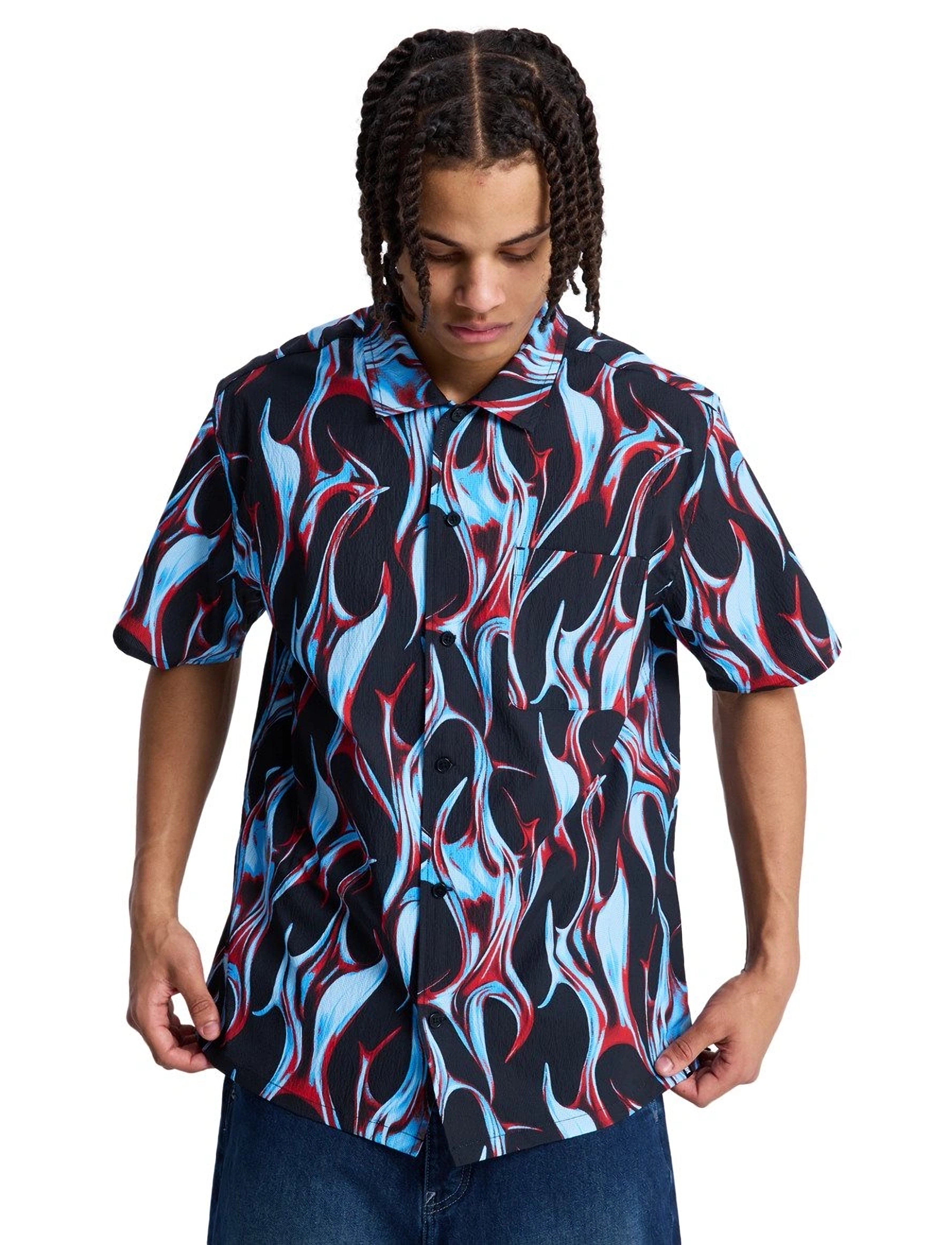 DC FULL ON RESORT - Shirts - LIQUID FUEGO BLACK / black