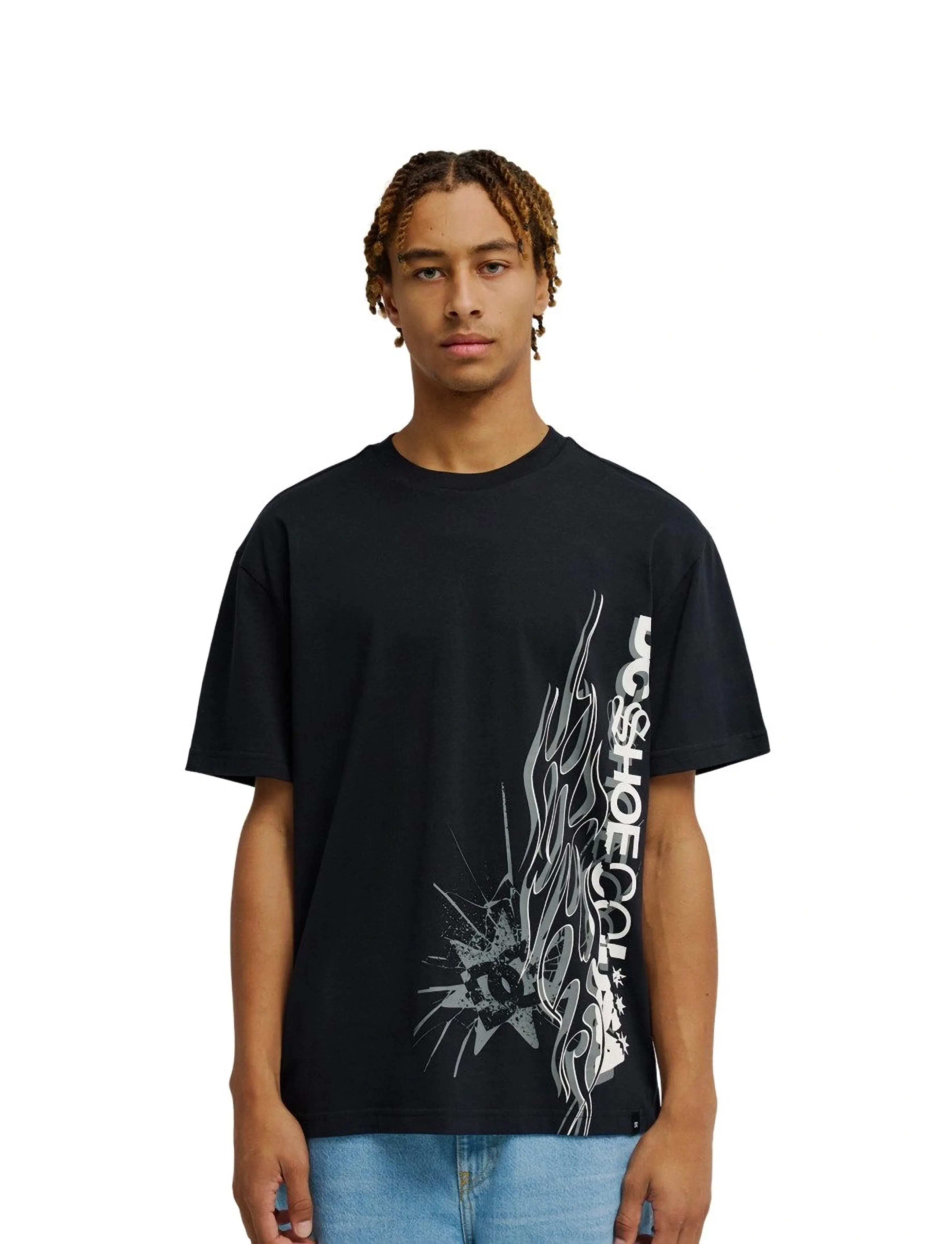 DC Side Flame Hss, Mænd, Flamme Print T-Shirt, Sort, Str: M