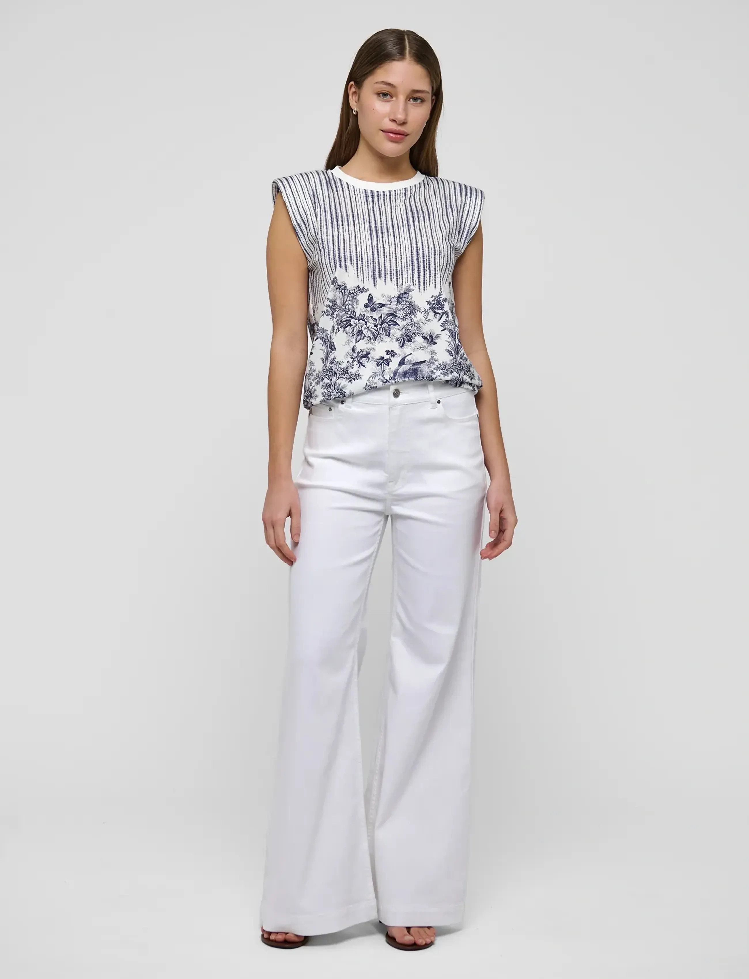 Dea Kudibal Carolinedea, Kvinder, Toile Print Top Med Skulderpuder, Blå, Str: S