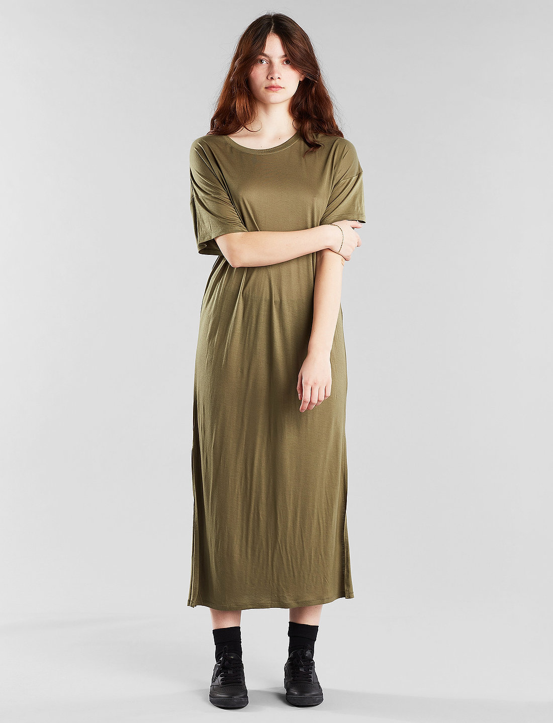 DEDICATED Long T shirt Dress Ronneby Leaf Green Maxi Dresses Boozt