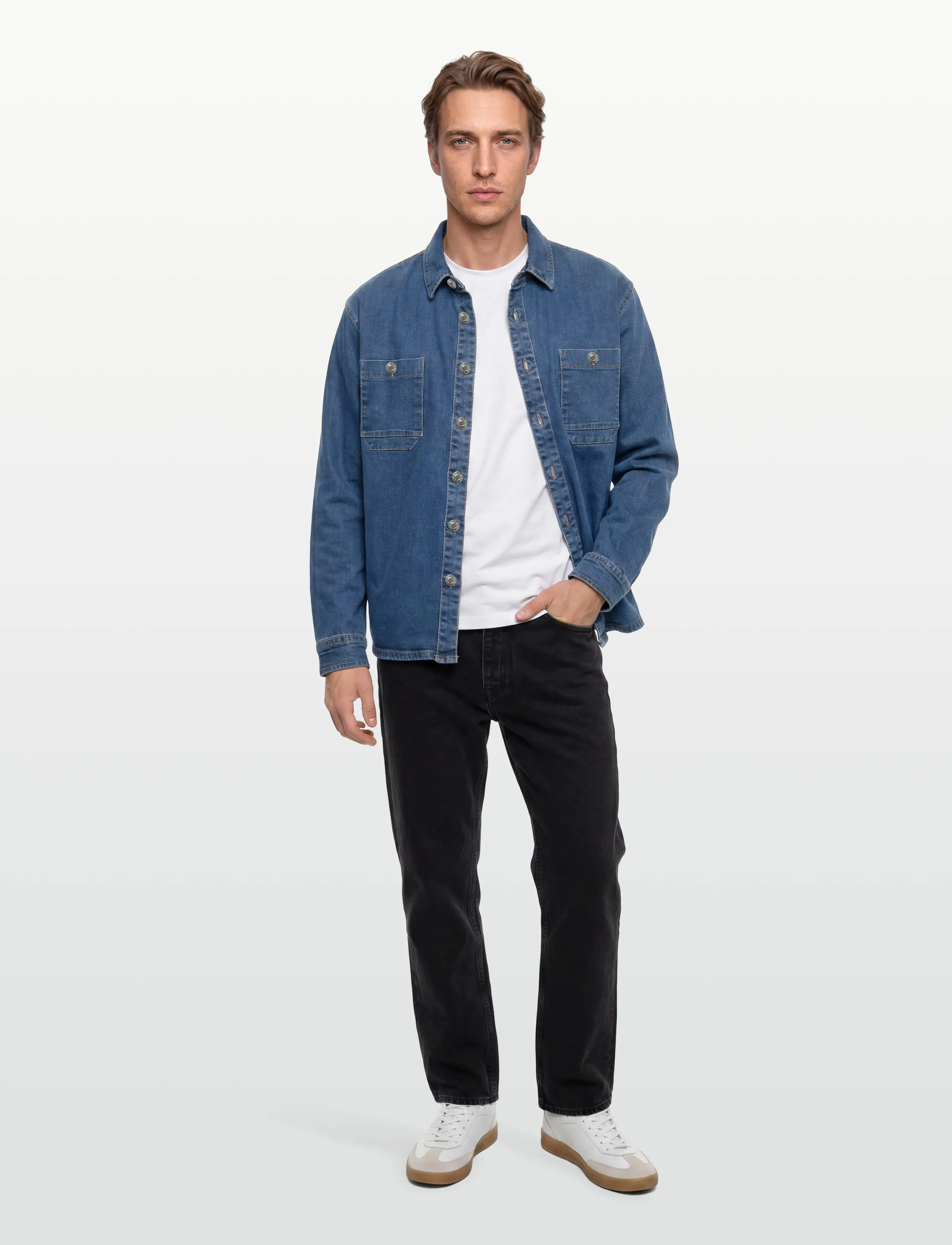 Denim Project - DP Loose Oversized Denim Shirt - sünnipäevakingitused - mid blue washed - 0