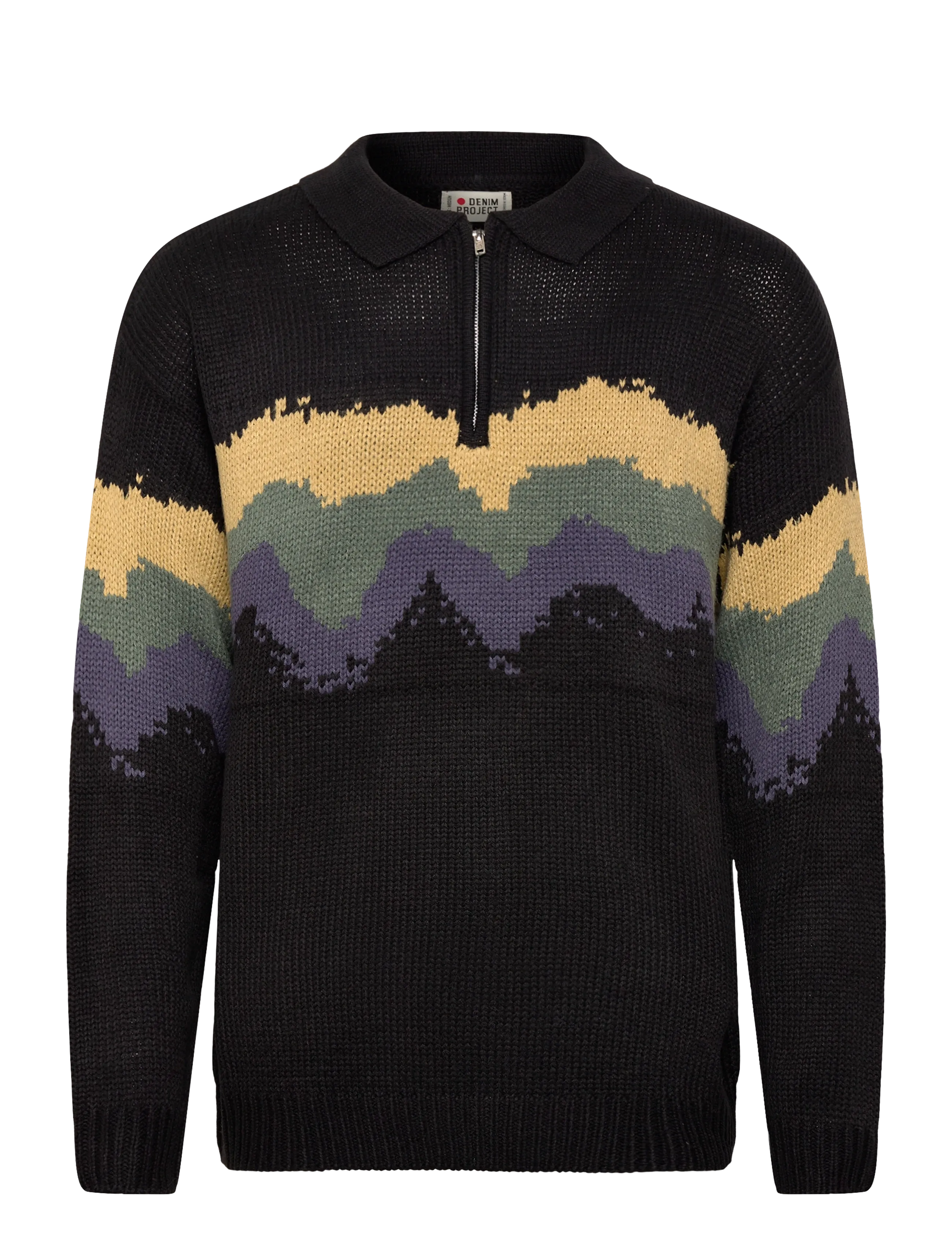 Denim Project DP Knitted Printed Half Zip - Stickat - BLACK / black