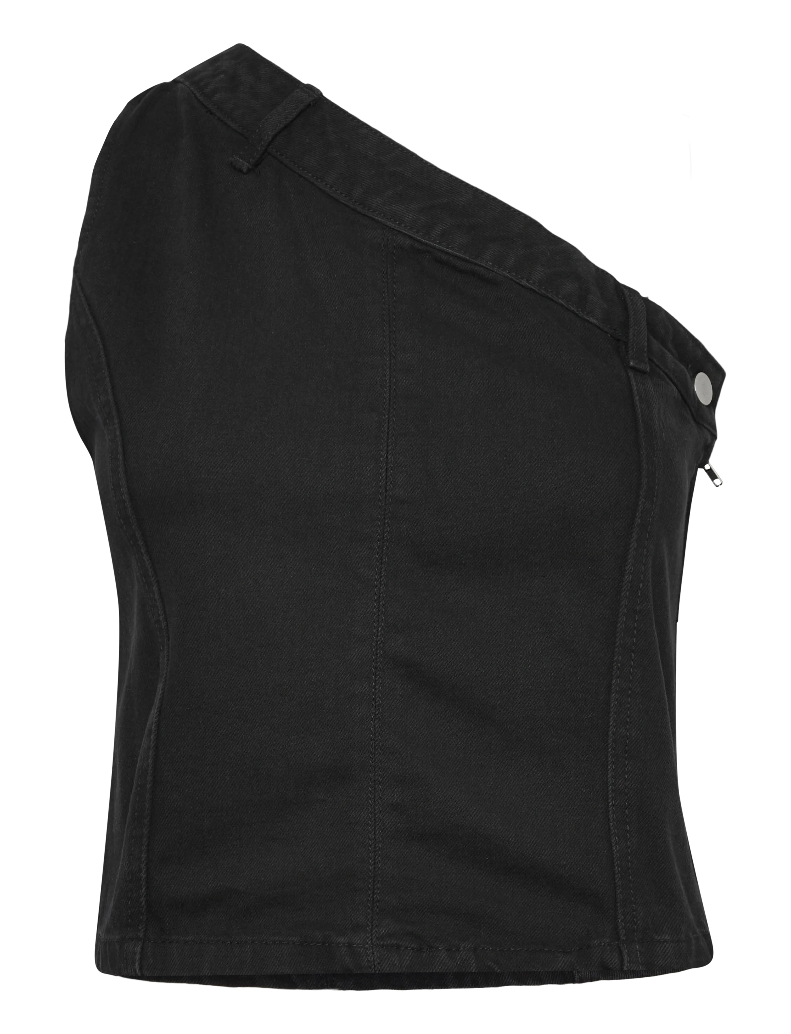 Denim Project DPWOne Shoulder Denim Top - T-shirts & Toppe - 675 MID BLUE WASH / black