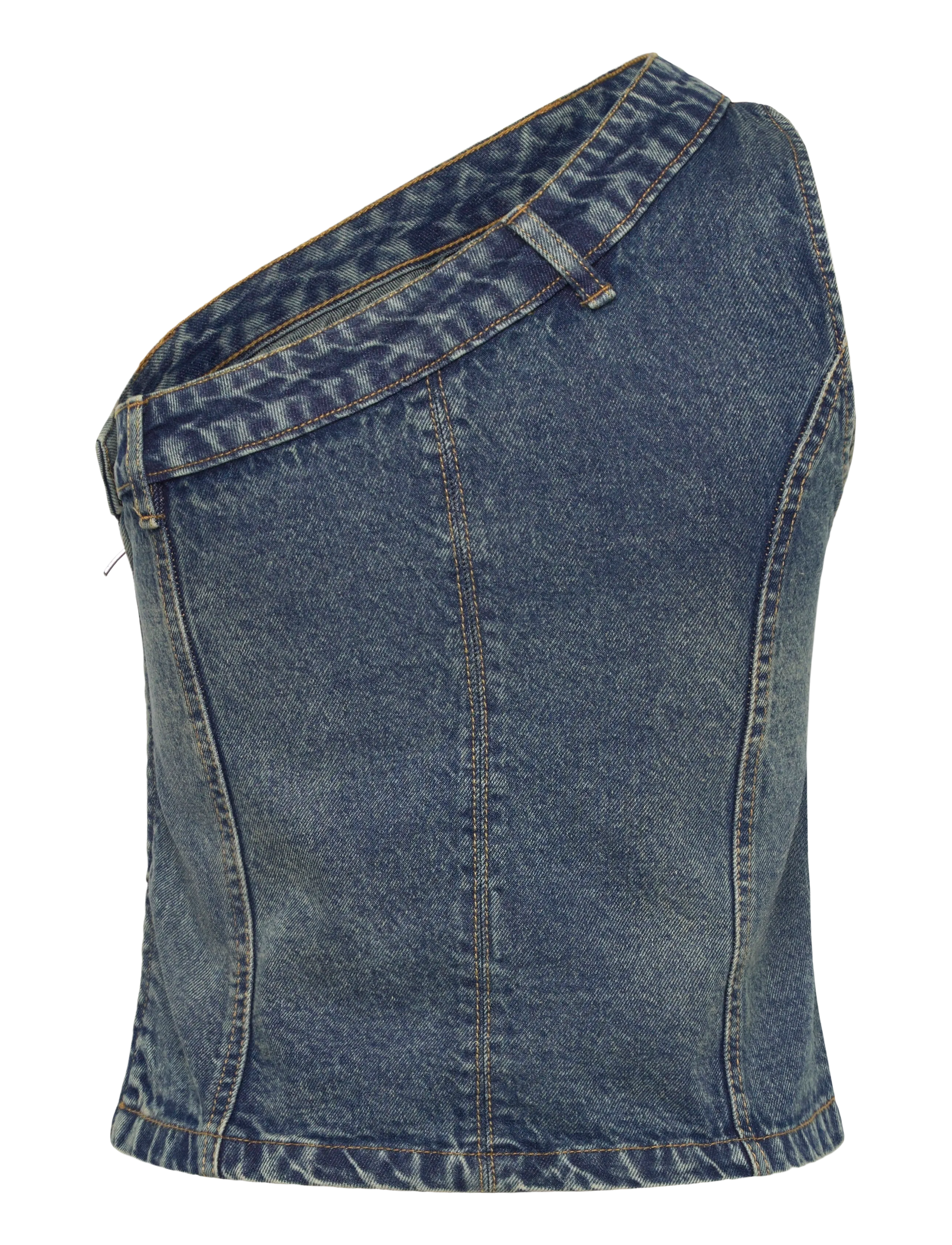 Denim Project - DPWOne Shoulder Denim Top - sleeveless tops - black/grey wash - 1