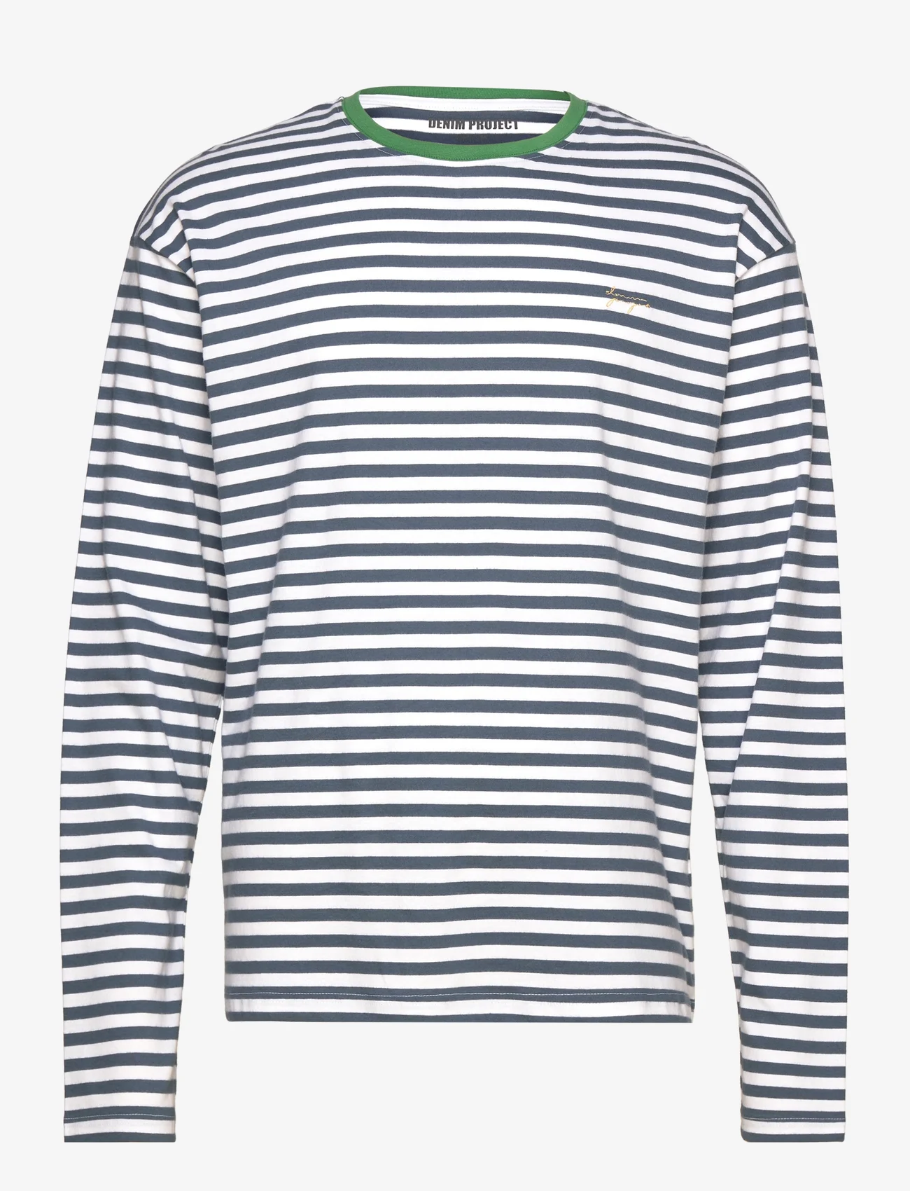 Denim project - DPContrast Detail Striped LS Shirt - laveste priser - bering sea light blue - 0