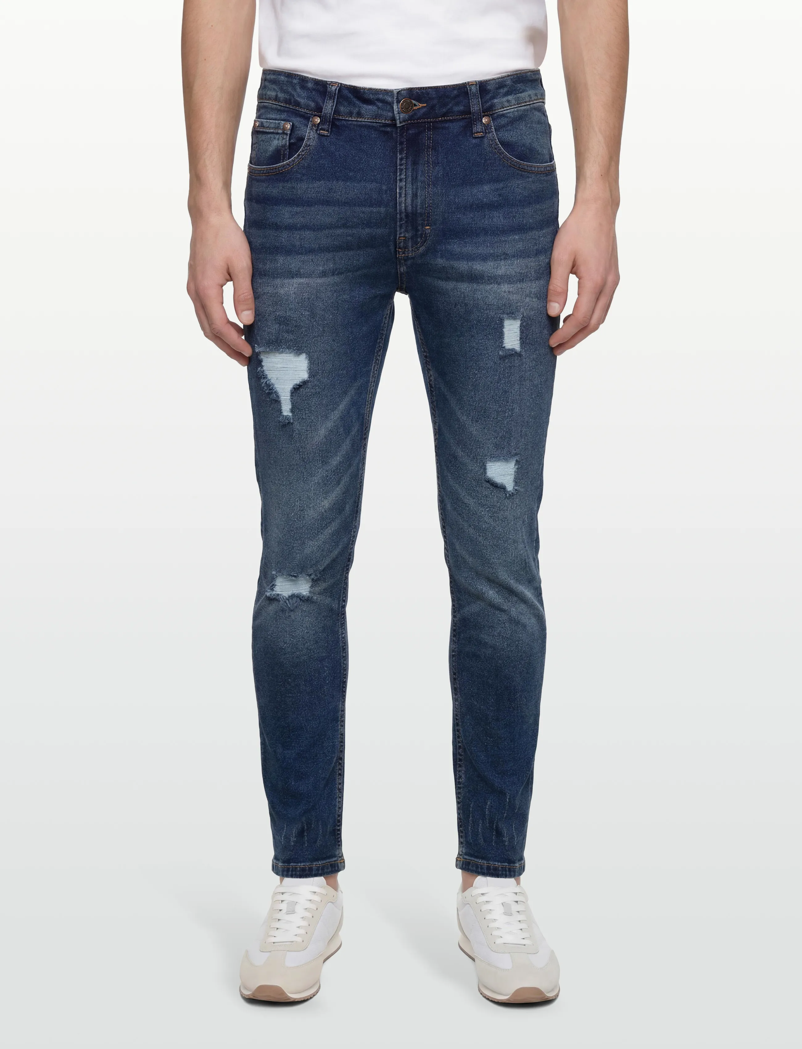Denim Project - DP MR. RED DESTROY - püksid & teksad - 076 dark blue destroy l30 - 3