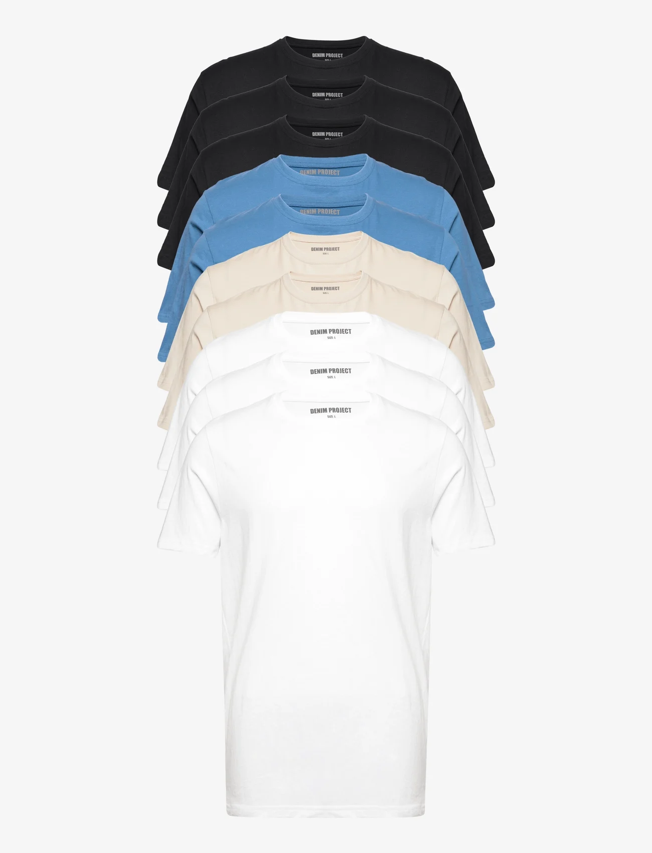 Denim project - 10 Pack T-SHIRT - podstawowe koszulki - 2x sand 2x steal blue 3x white 3x black - 0