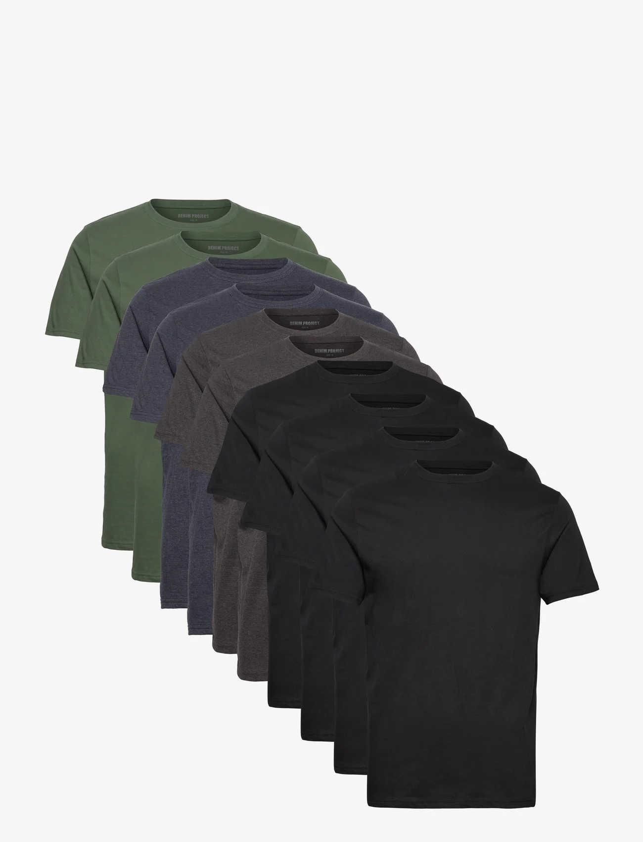 Denim project - 10 Pack T-SHIRT - basic t-shirts - 4x black / 2x dgm / 2x total eclipse mel / 2x oliv - 0