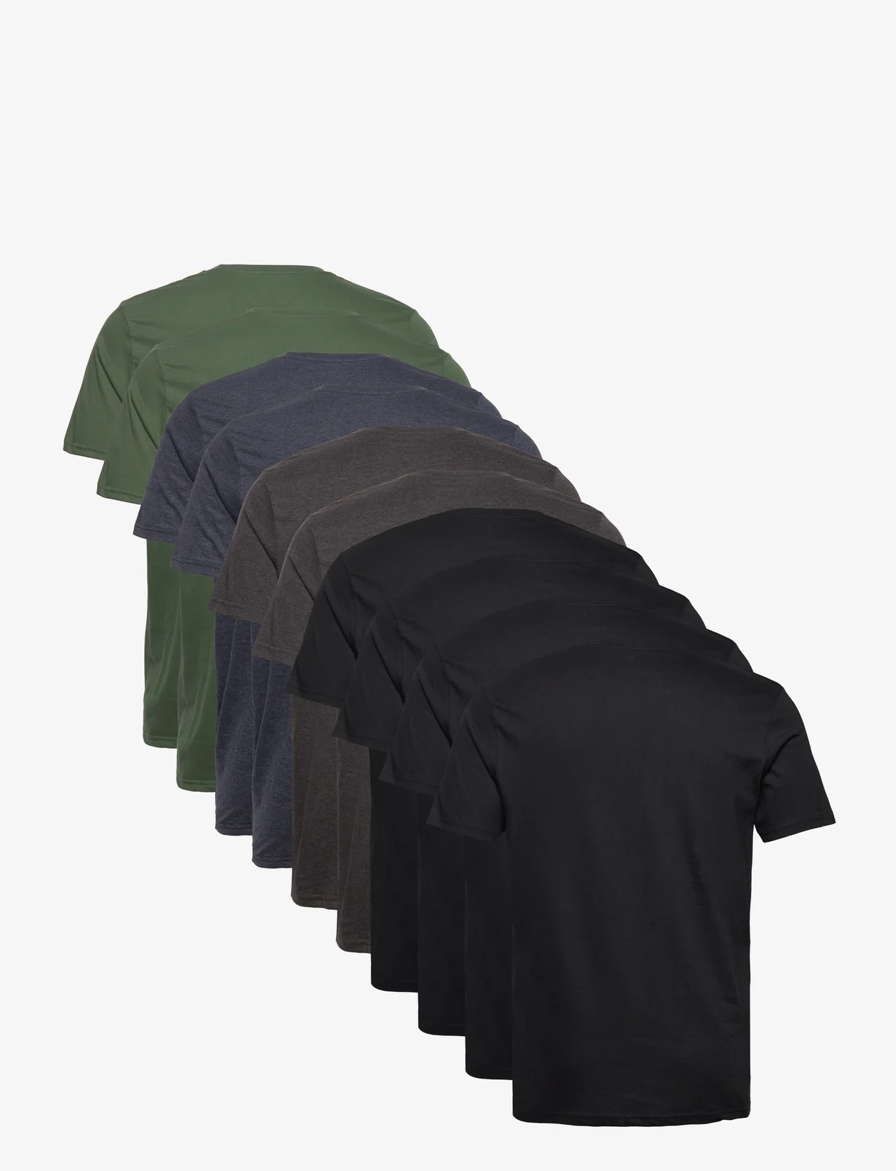 Denim project - 10 Pack T-SHIRT - basic t-shirts - 4x black / 2x dgm / 2x total eclipse mel / 2x oliv - 1