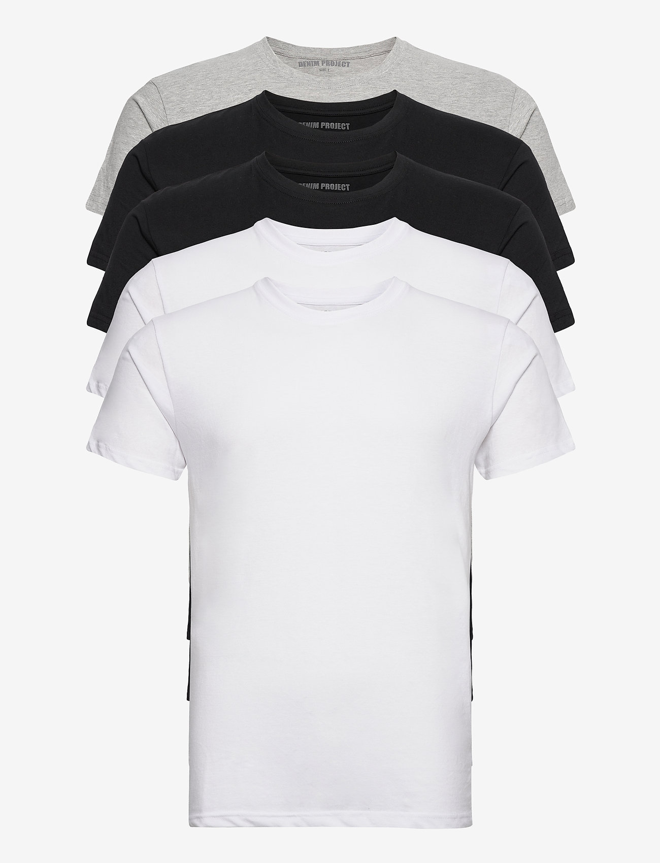 DP 5 PACK T-SHIRTS - BLACK/WHITE/LIGHT GREY MELANGE