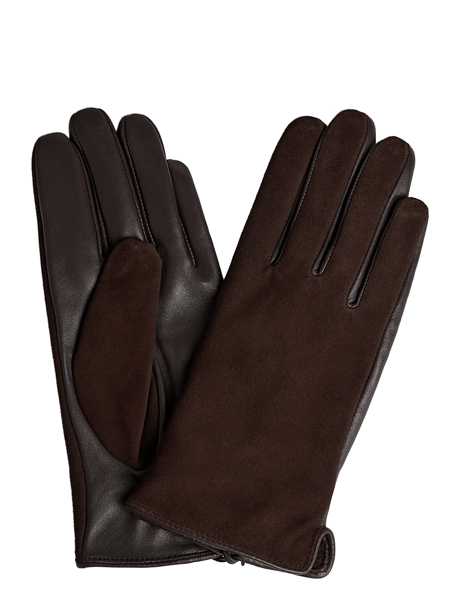 DEPECHE - Gloves w. suede - lederhandschuhe - 008 chocolate - 0