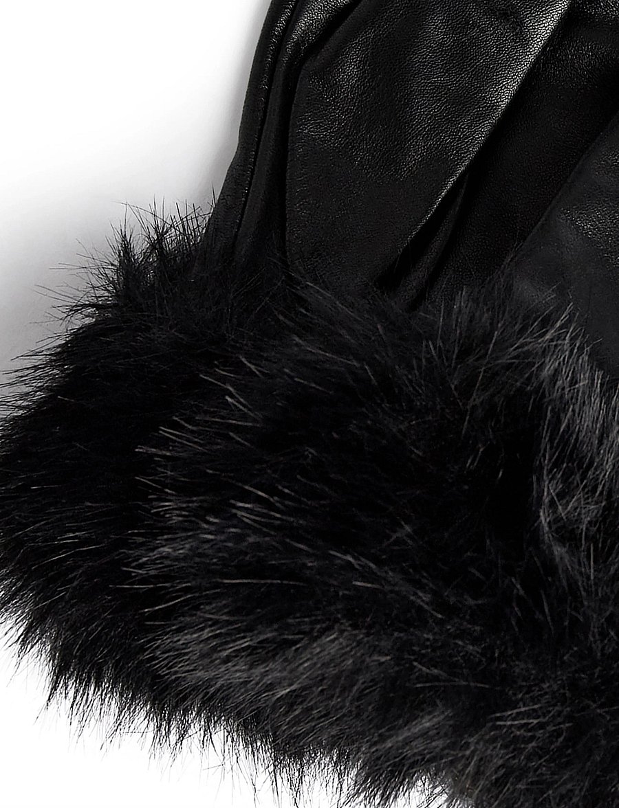 DEPECHE - Gloves with fur - 099 black (nero) - 1