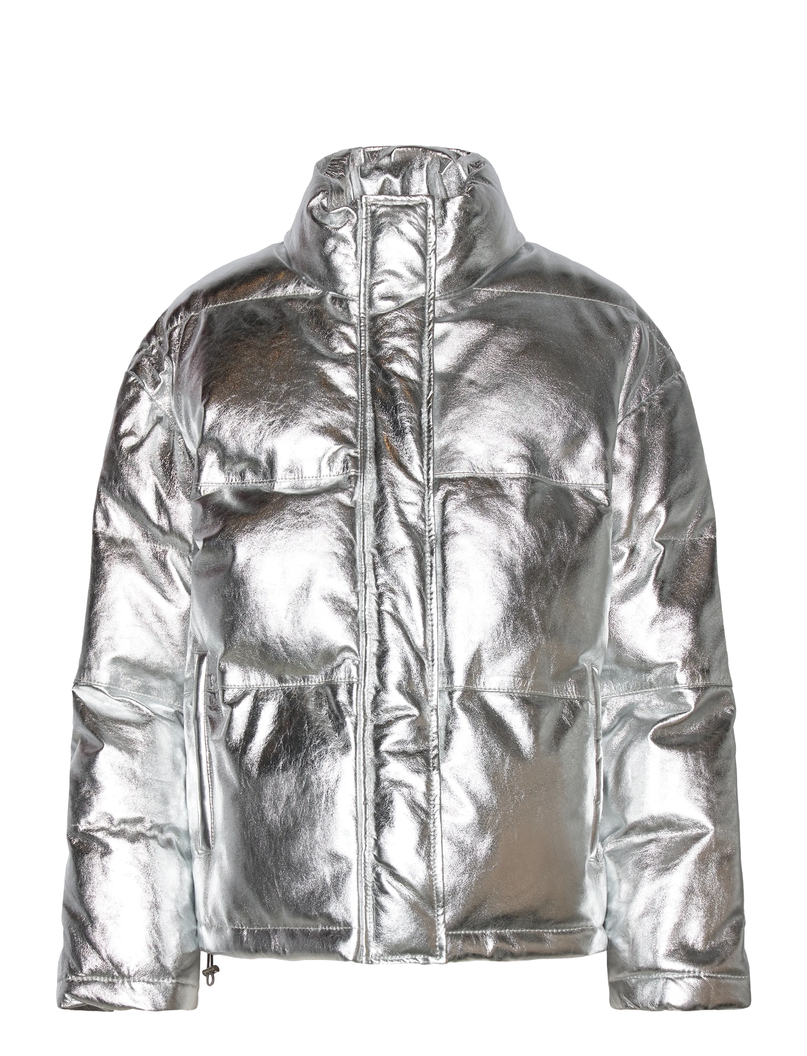 DEPECHE Luludep Quilted Leder Jacke Silber - 34 - Damen