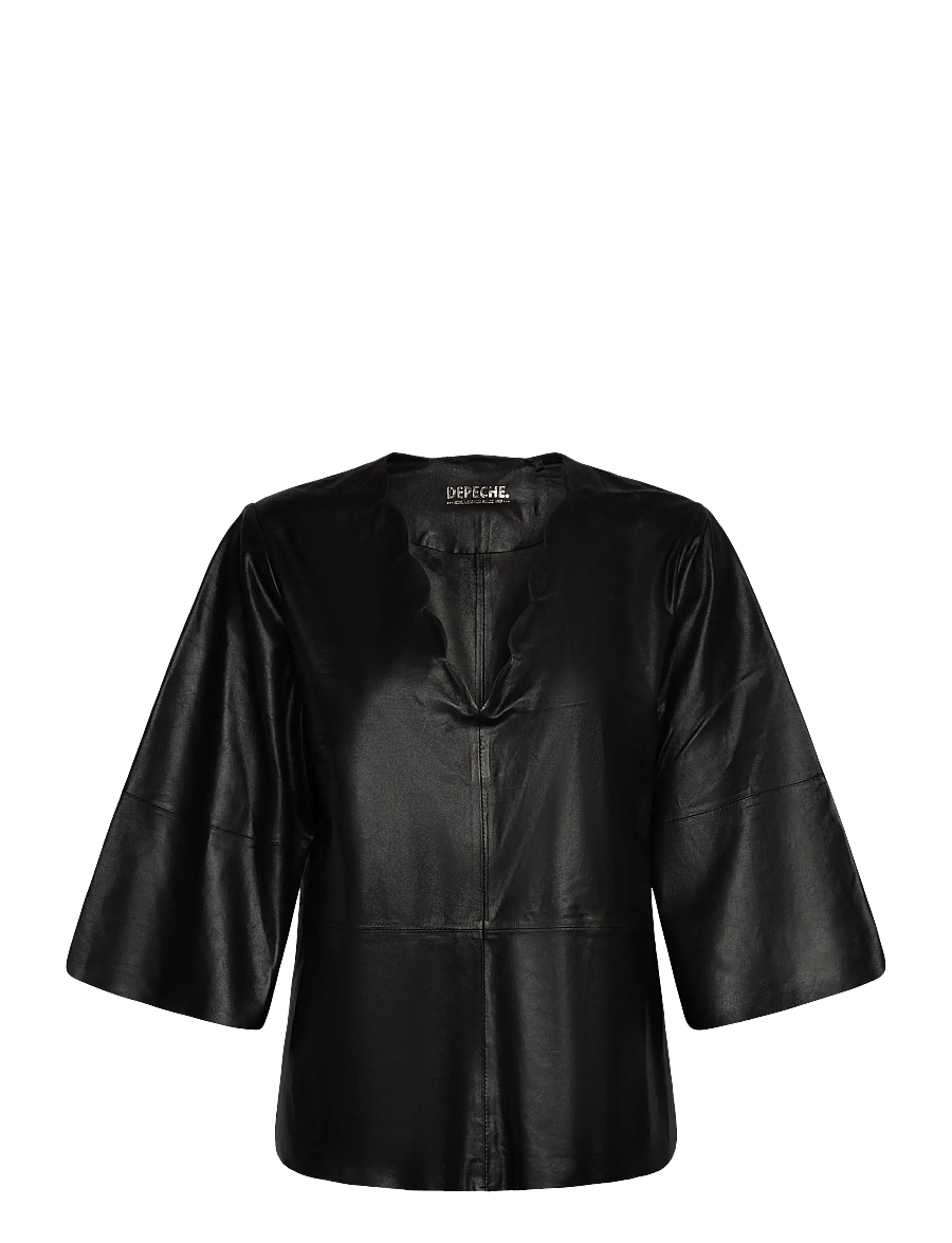 DEPECHE - TrineDEP Blouse - kurzärmelige blusen - 099 black (nero) - 0