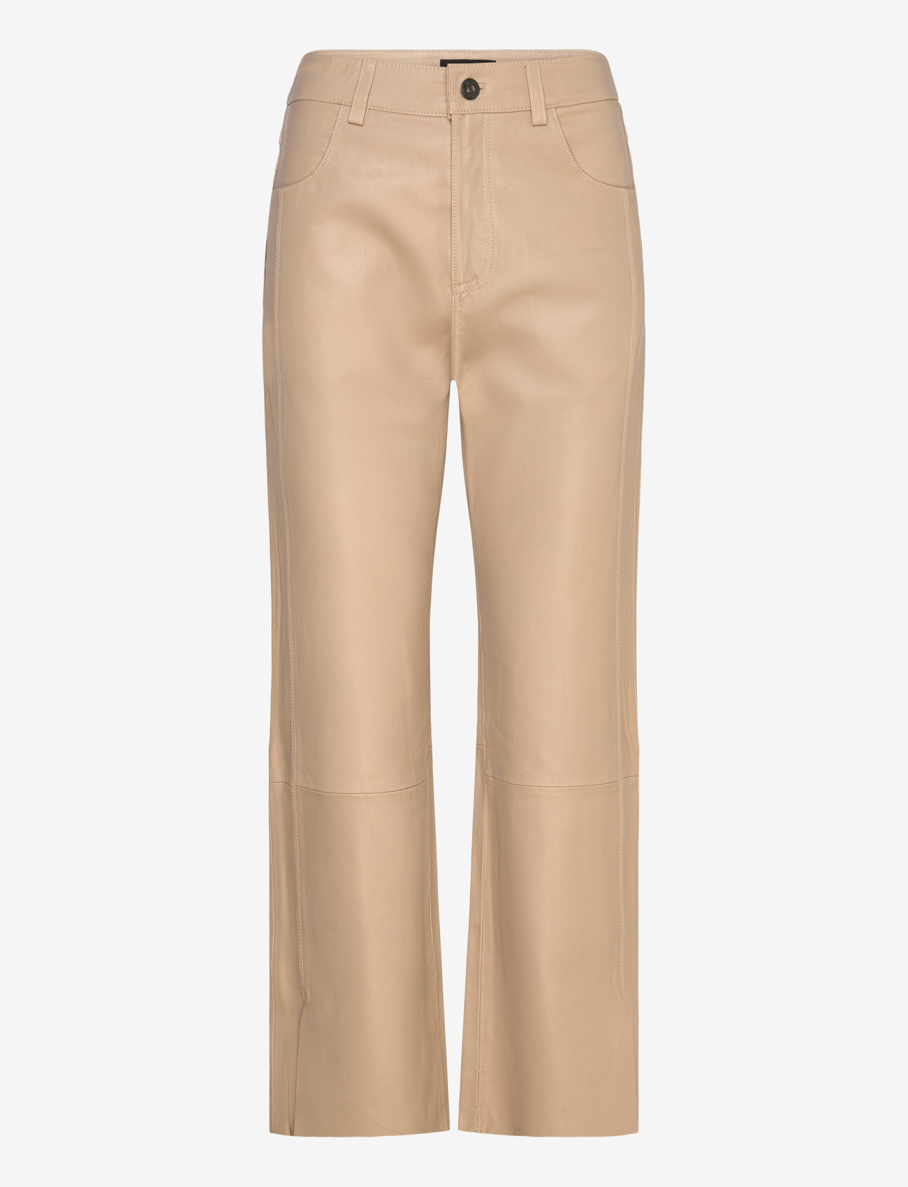 DEPECHE - BindyDEP HW Pants 7/8 Length Straight Leg - leather trousers - 177 cream - 0