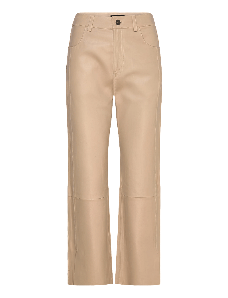 DEPECHE - BindyDEP HW Pants 7/8 Length Straight Leg - leather trousers - 177 cream - 0