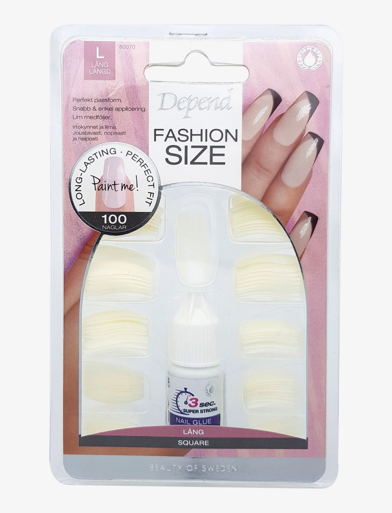 Depend Cosmetic Fashion Size 100-Pack Large Sq, Fake Nails, Nude, Str: ONE SIZE