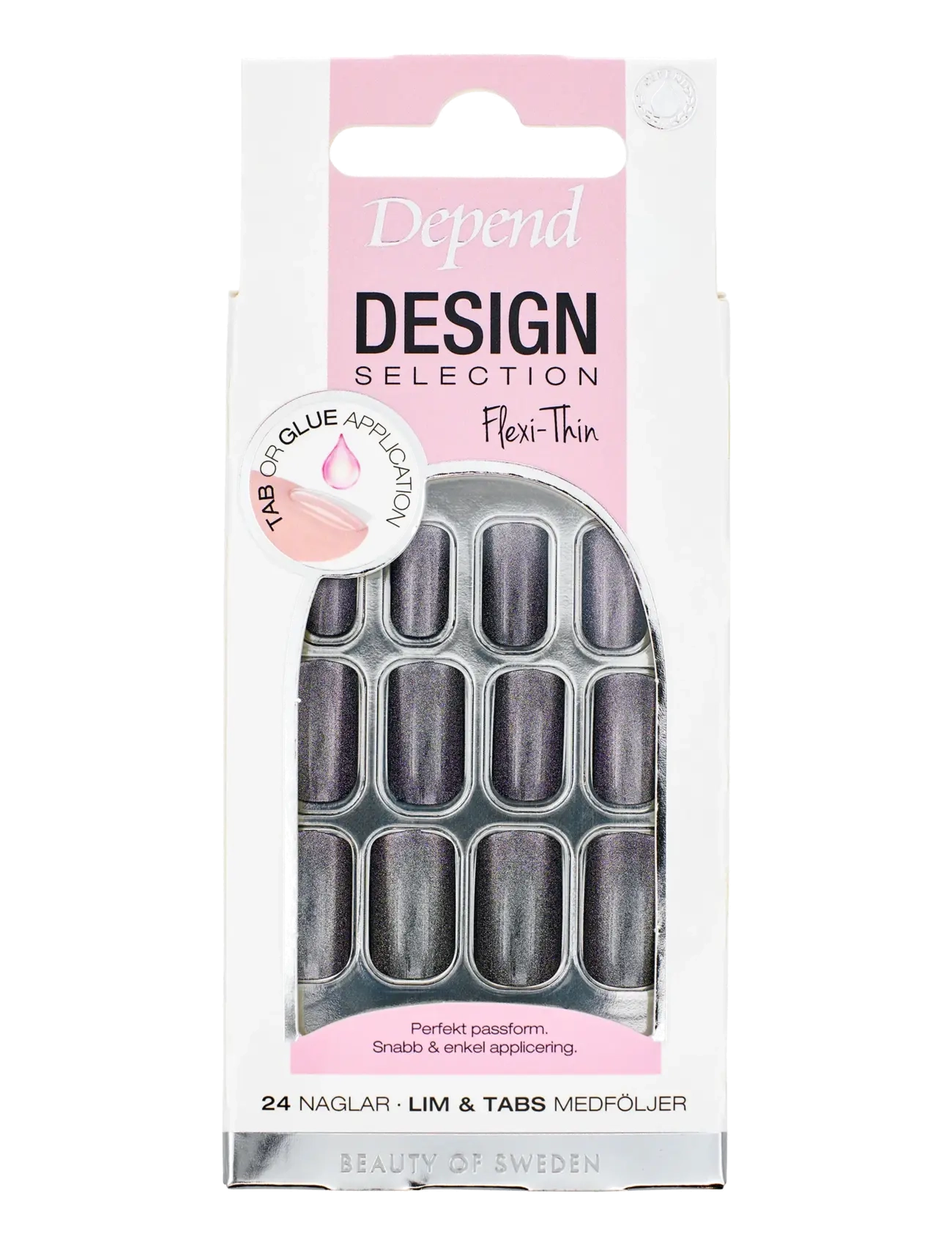 Depend Cosmetic Design Selection Graphite Shimmer Medium Sq. Nord, Fake Nails, Grå, Str: ONE SIZE