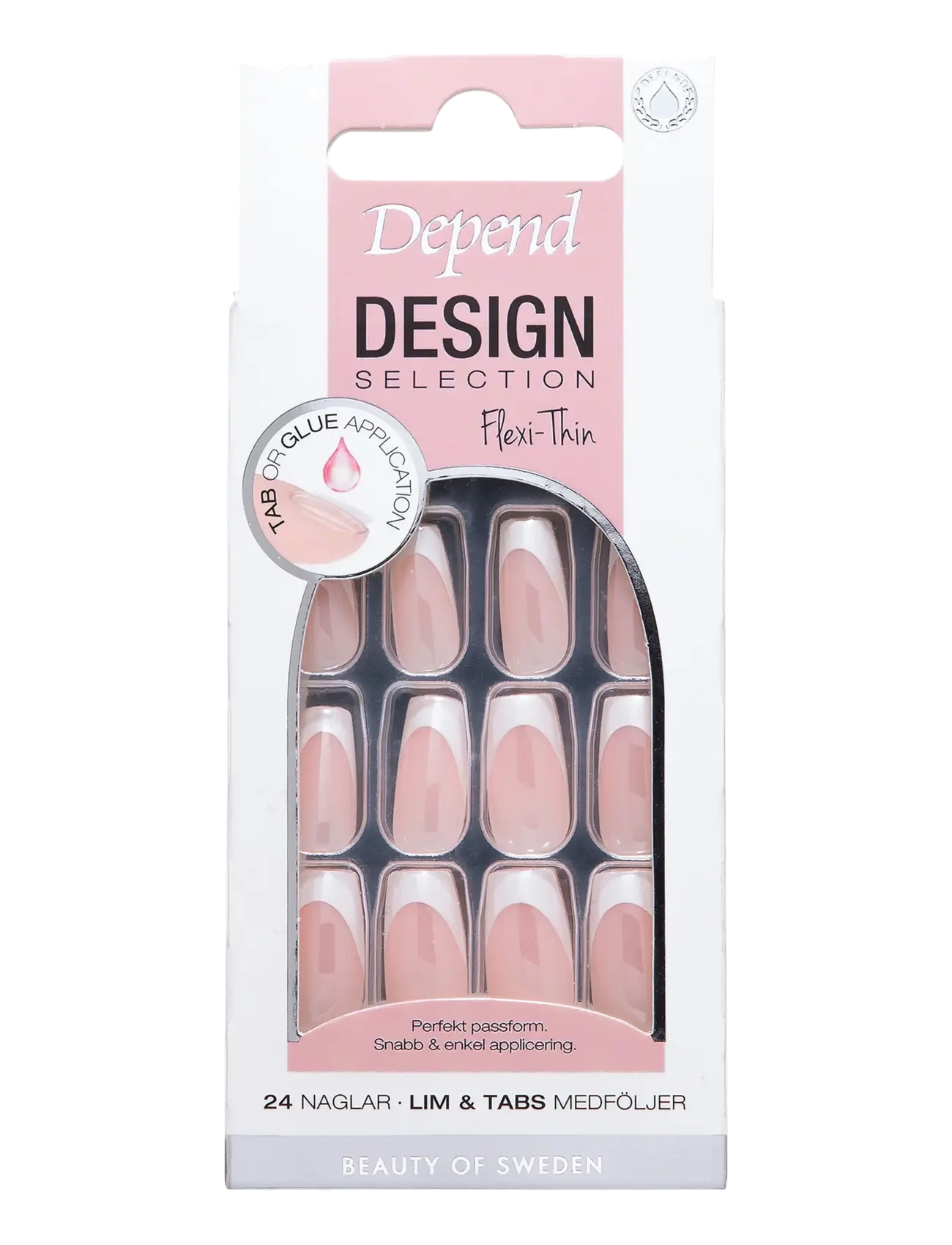 Depend Cosmetic Design Selection French White Chrome Short Coffin nord - Negleprodukter - FRENCH WHITE CHROME SHORT COFFIN NORD / natural